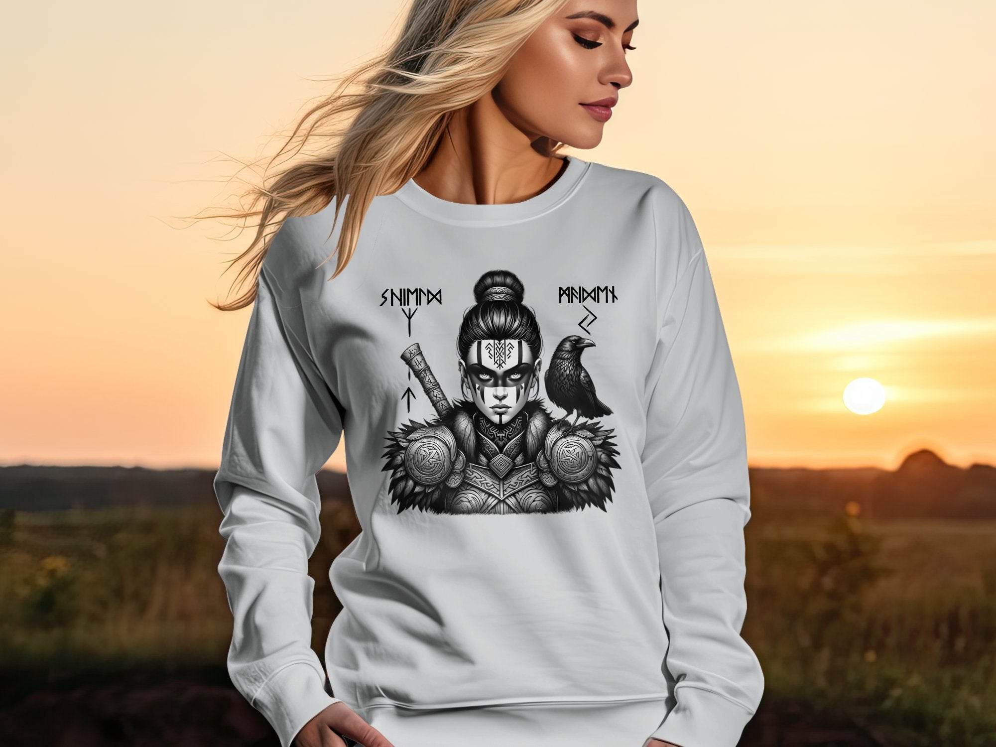 Viking Shield Maiden - Coloured Gildan Sweatshirt Realistic Norse Talisman Men Women Unisex Valhalla Tee Graphic Design