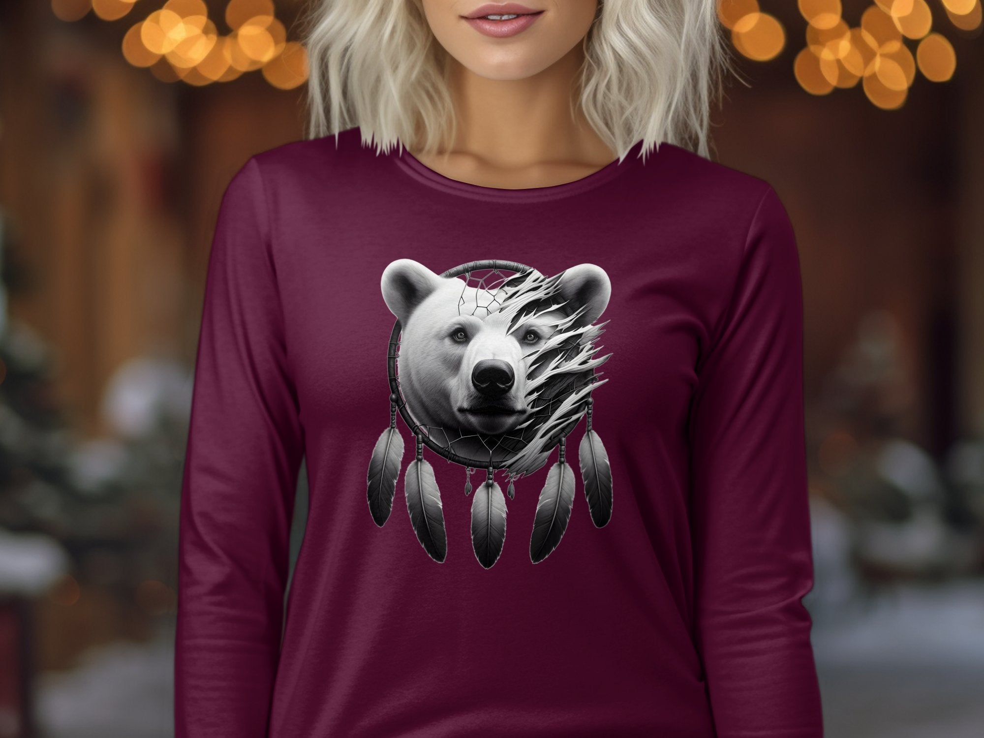 Dreamcatcher Bear - Coloured Gildan Long Sleeve Realistic Native American Talisman Unisex Mythology Tee Graphic Design