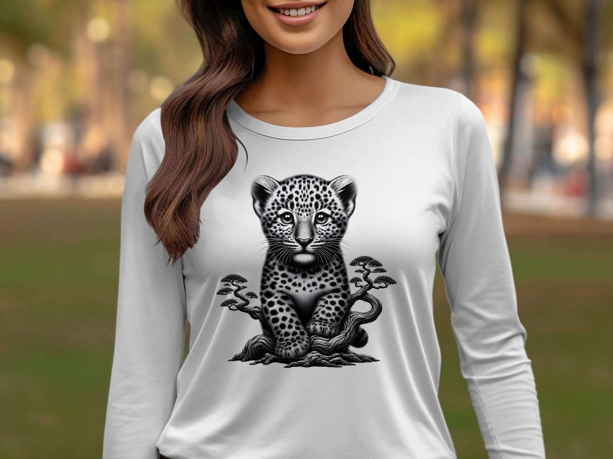 Leopard Bonsai - Coloured Gildan Long Sleeve Realistic Animal Talisman Unisex Cute Tee Graphic Design