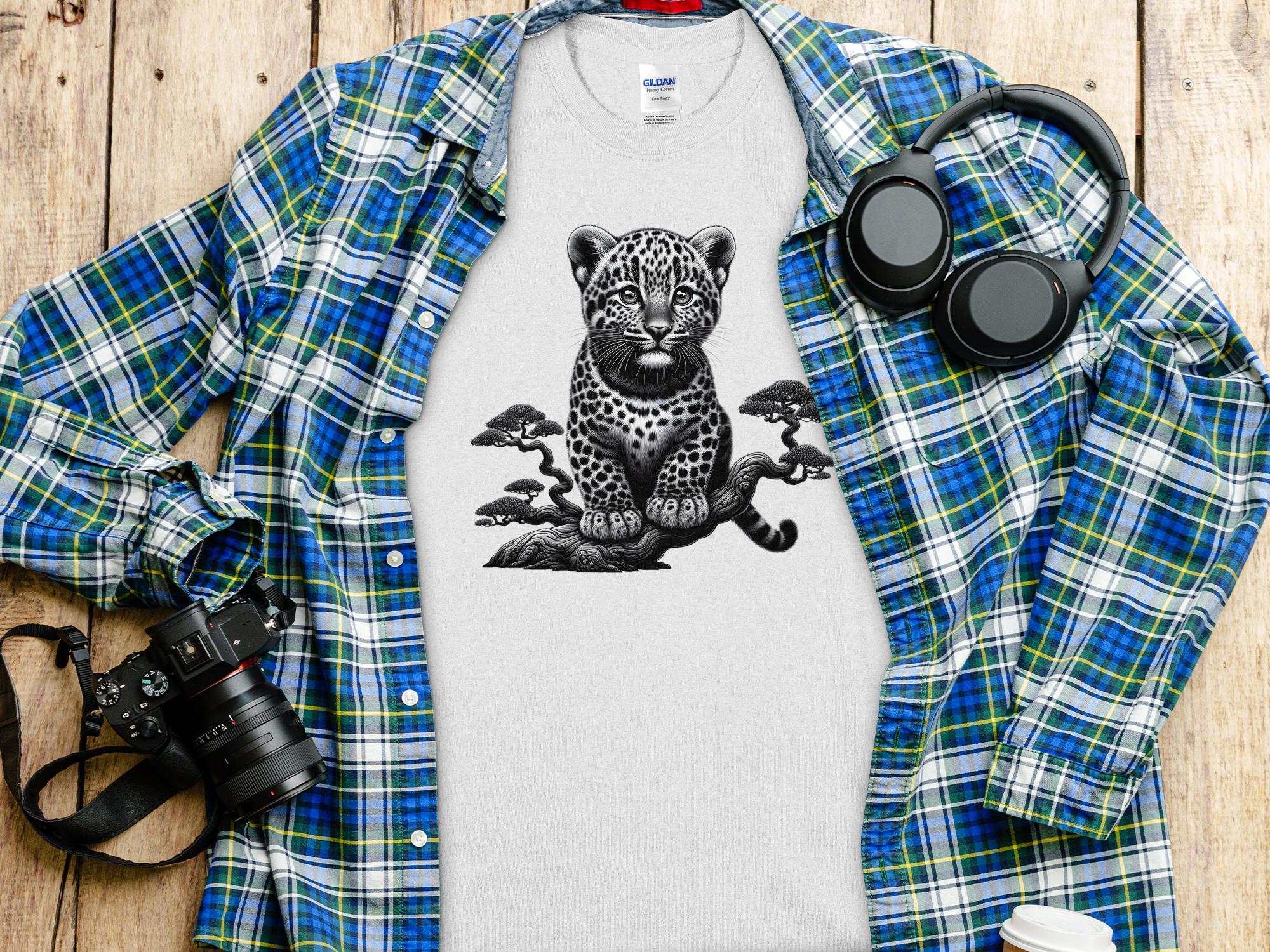 Leopard Bonsai - Coloured Gildan T-Shirt Realistic Animal Talisman Unisex Cute Tee Graphic Design