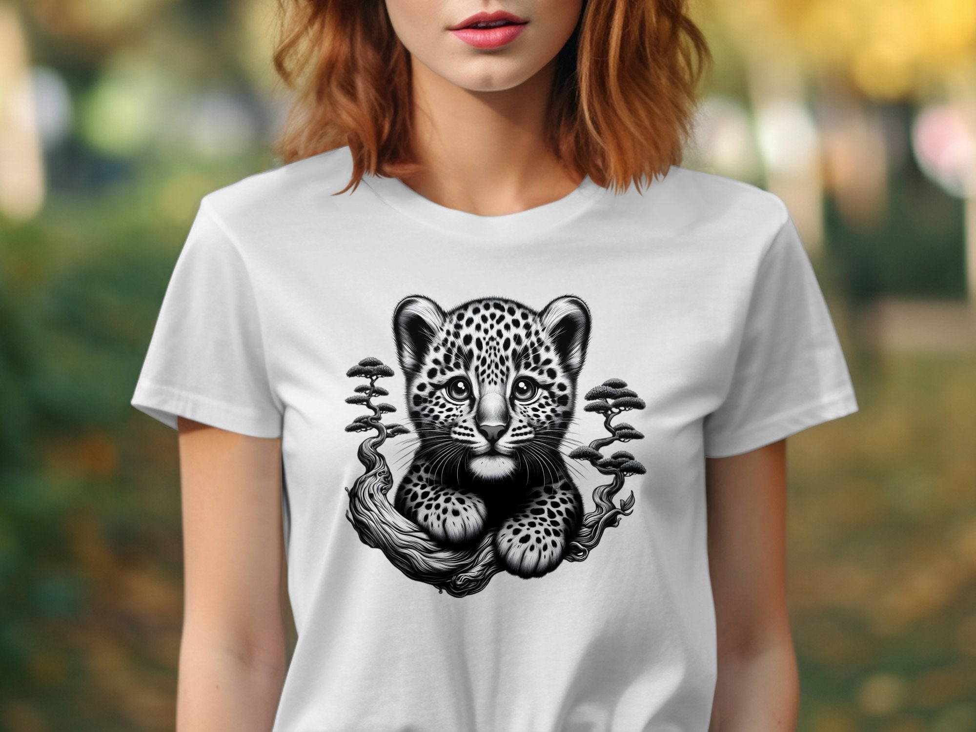 Leopard Bonsai - Coloured Gildan T-Shirt Realistic Animal Talisman Unisex Cute Tee Graphic Design