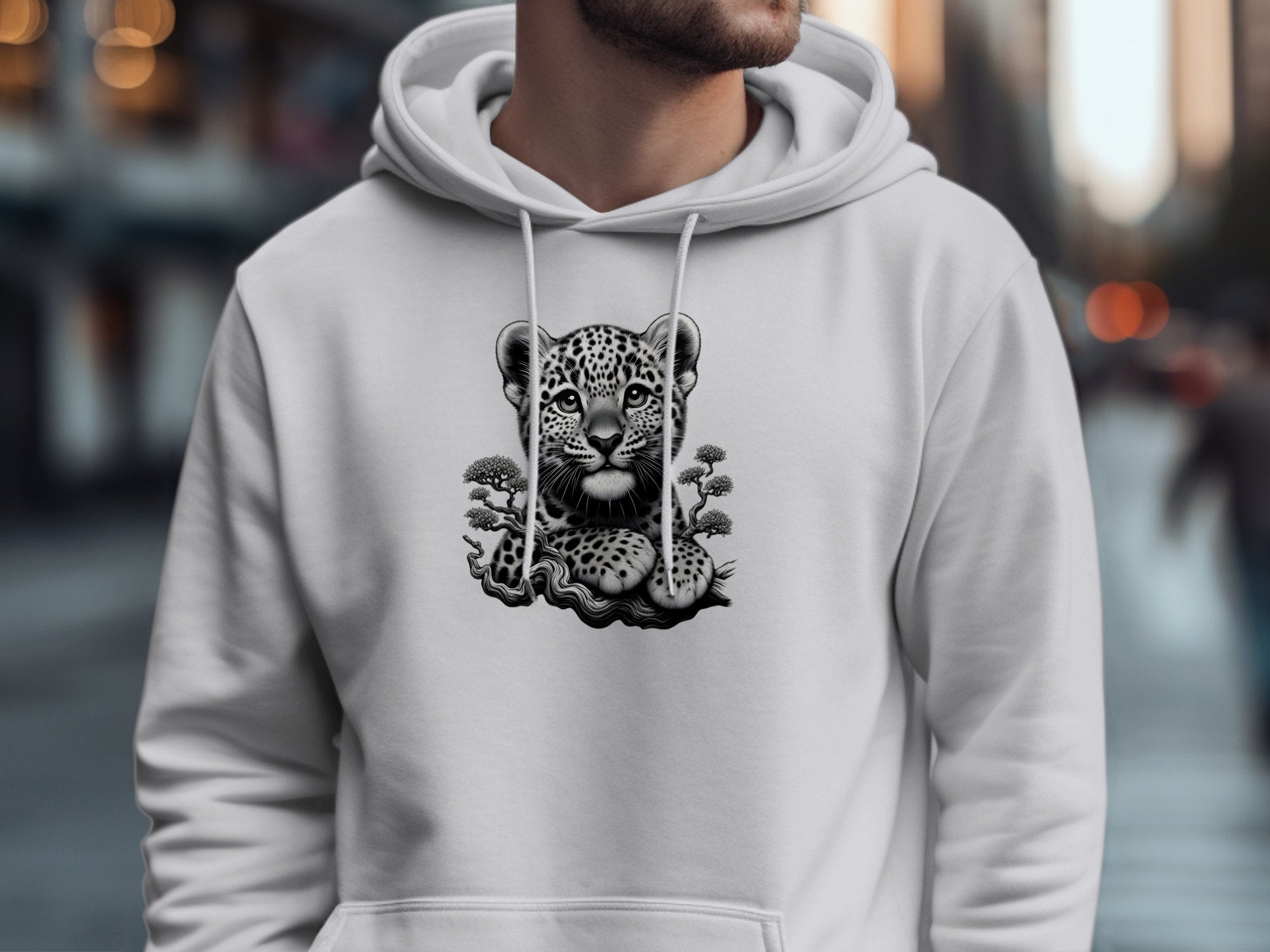 Leopard Bonsai - Coloured Gildan Hoodie Realistic Animal Talisman Unisex Cute Tee Graphic Design