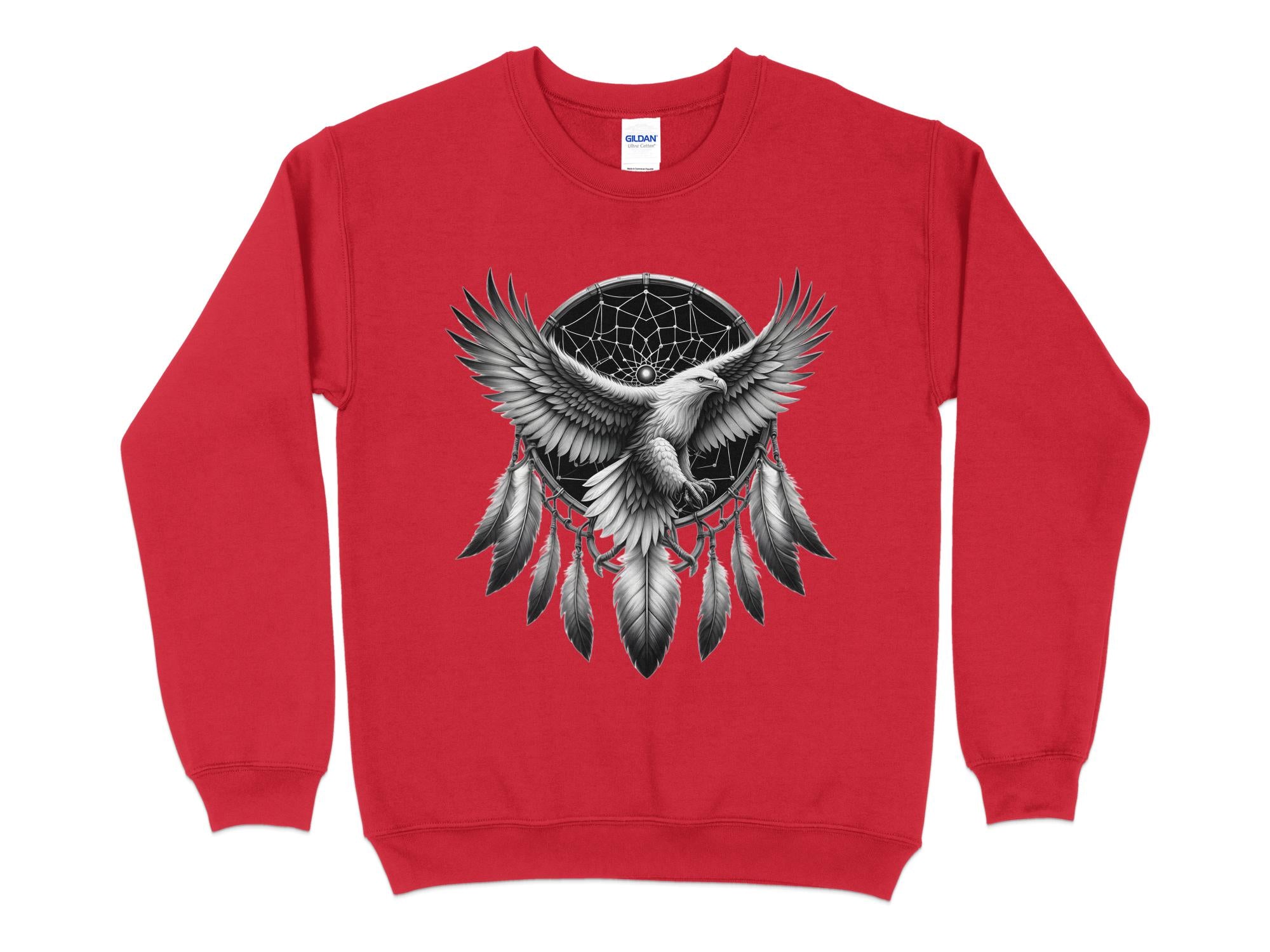 Dreamcatcher Eagle - Coloured Gildan Sweatshirt Realistic Native American Talisman Unisex Mythology Tee Graphic Design