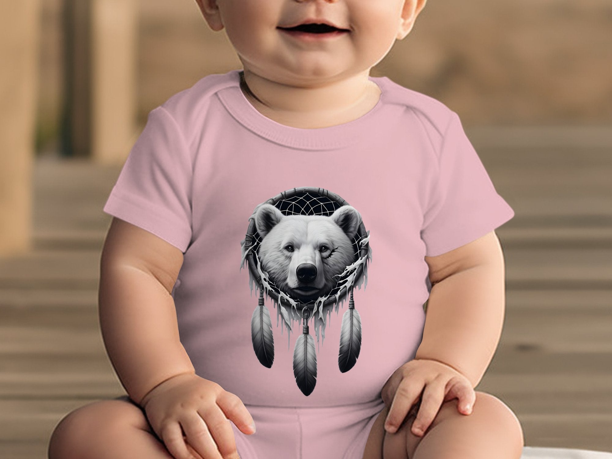 Dreamcatcher Bear - Coloured Toddler Bodysuit Realistic Native American Talisman Unisex Mythology Tee Graphic Design