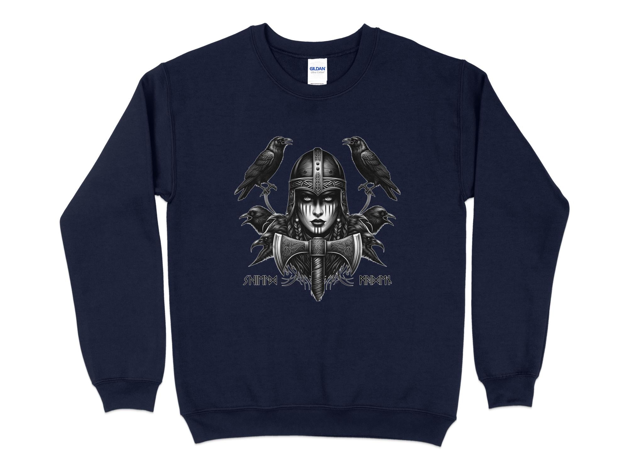 Viking Shield Maiden - Coloured Gildan Sweatshirt Realistic Norse Talisman Men Women Unisex Valhalla Tee Graphic Design