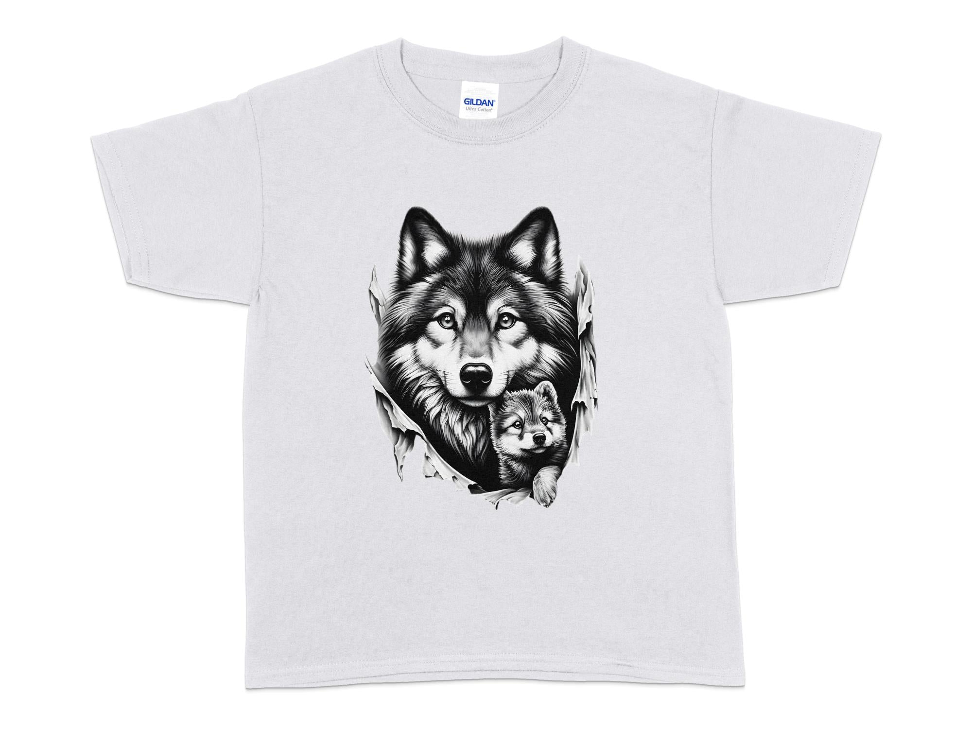 Wolf Mother and Cub - Coloured Gildan Kids T-Shirt Family Talisman Unisex Tee Graphic Design