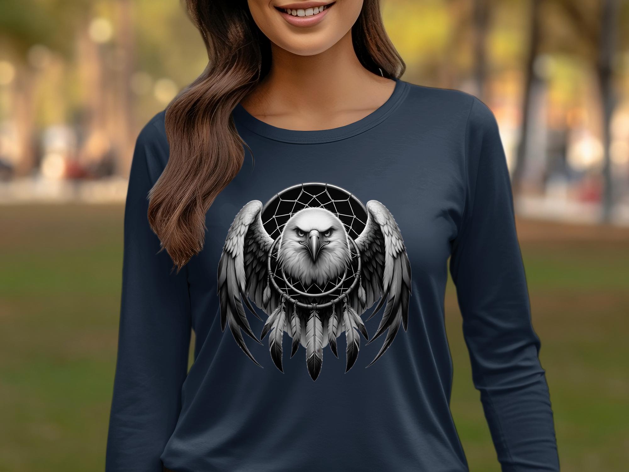 Dreamcatcher Eagle - Coloured Gildan Long Sleeve Realistic Native American Talisman Unisex Mythology Tee Graphic Design