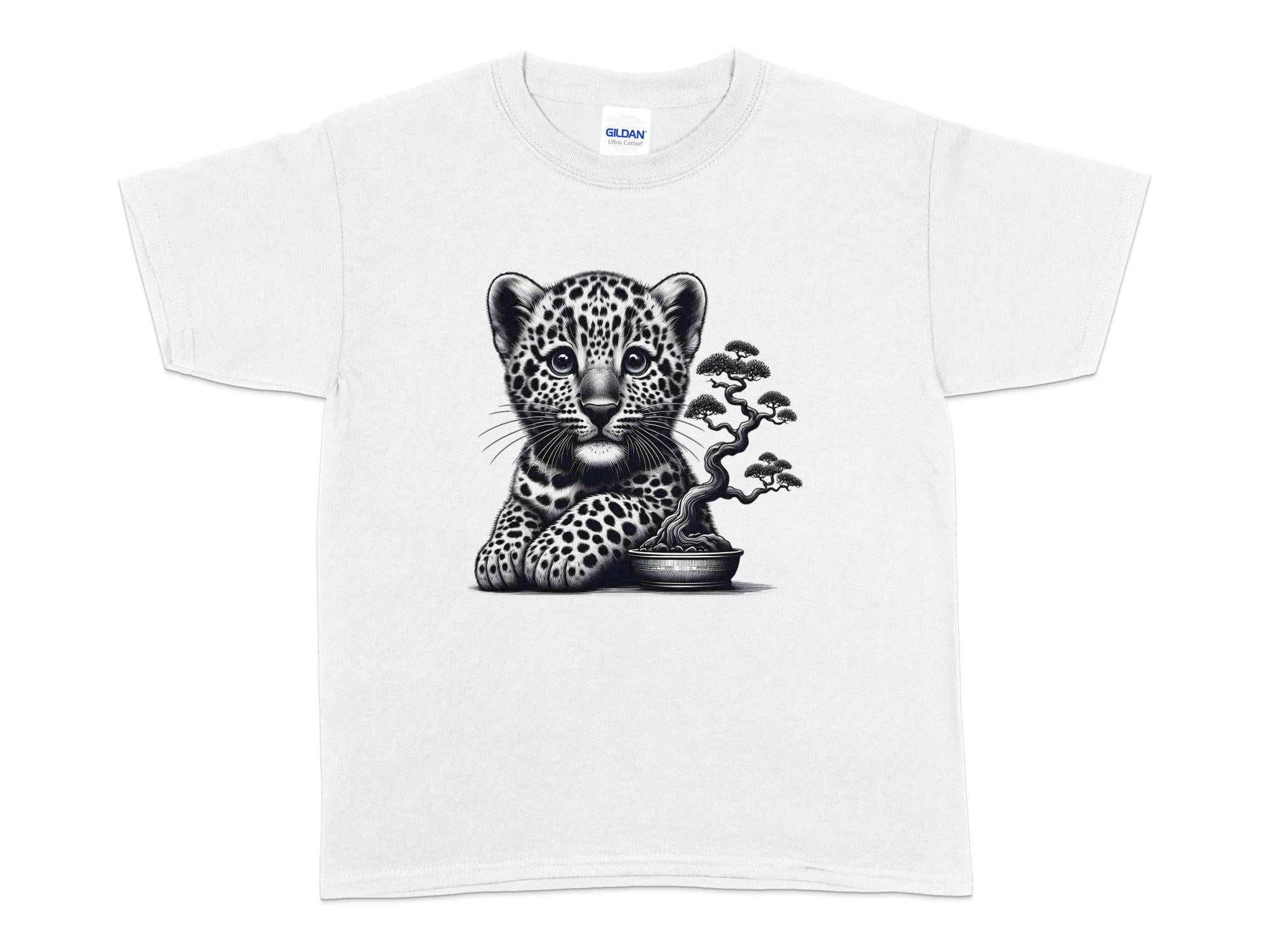 Leopard Bonsai - Coloured Gildan Kids T-Shirt Realistic Animal Talisman Unisex Cute Tee Graphic Design