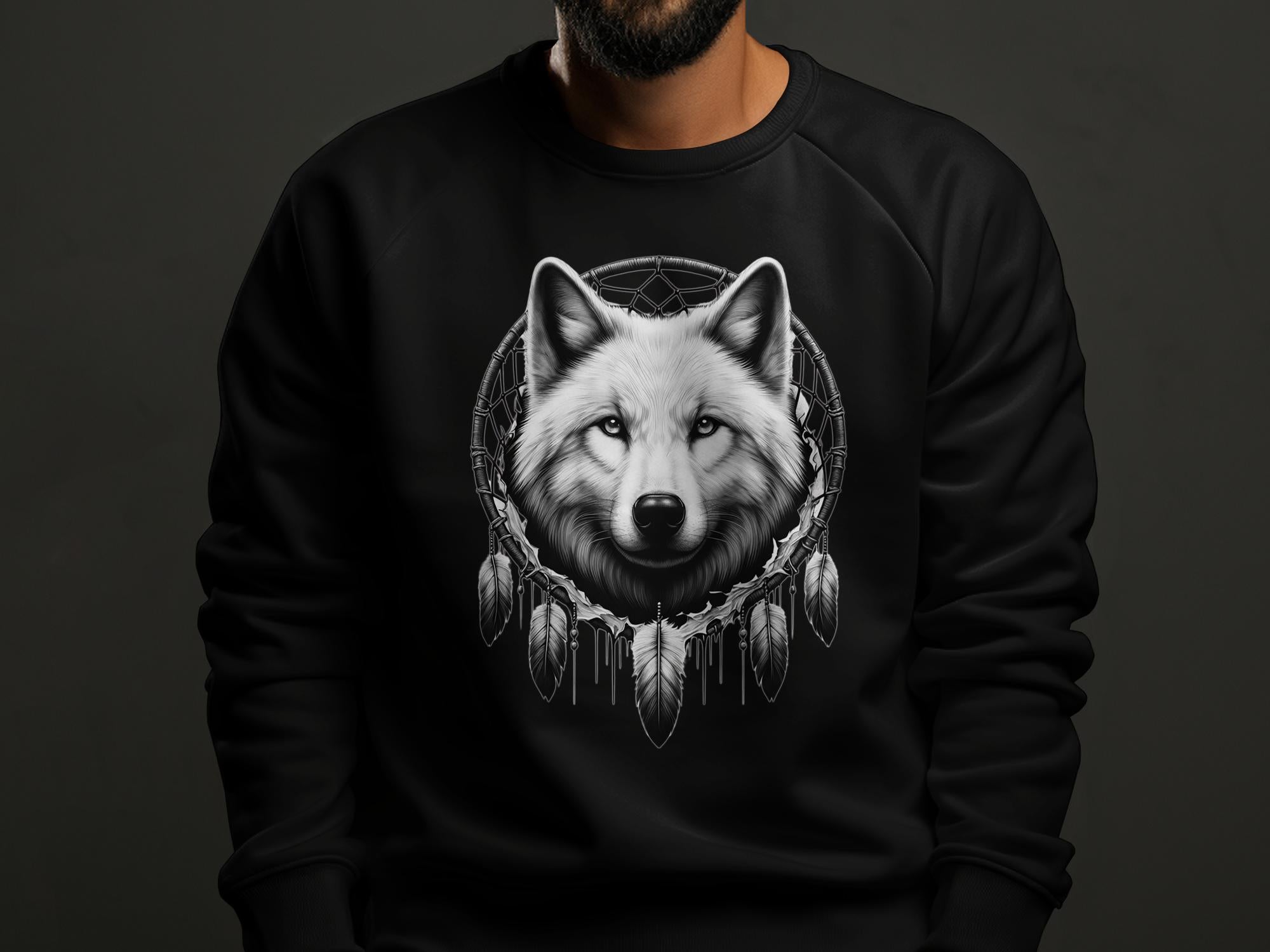 Dreamcatcher Wolf - Coloured Gildan Sweatshirt Realistic Native American Talisman Unisex Mythology Tee Graphic Design