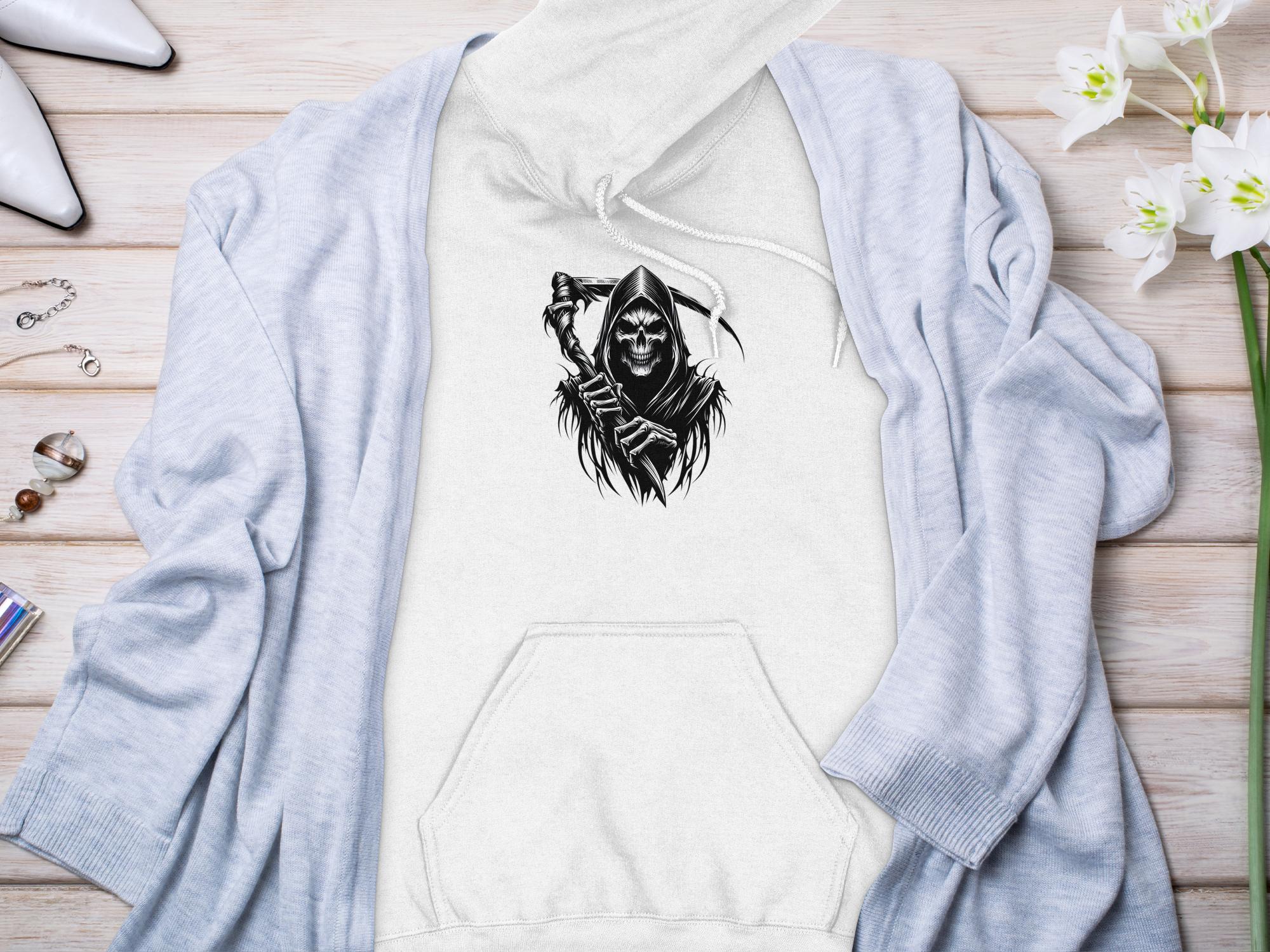 Grim Reaper - Black White Gildan Hoodie Commemorative Talisman Unisex Tee Graphic Design