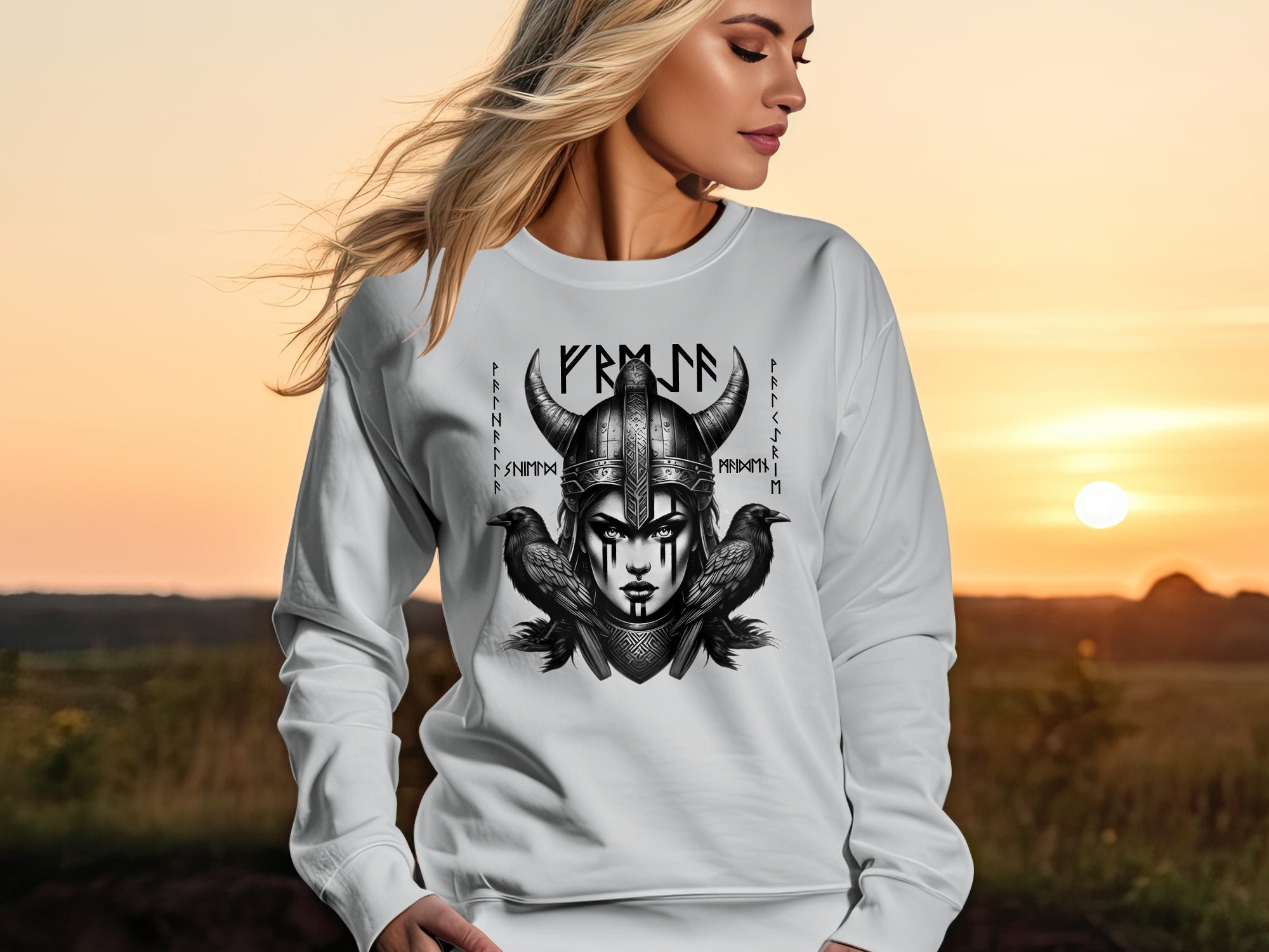 Viking Shield Maiden - Coloured Gildan Sweatshirt Realistic Norse Talisman Men Women Unisex Valhalla Tee Graphic Design