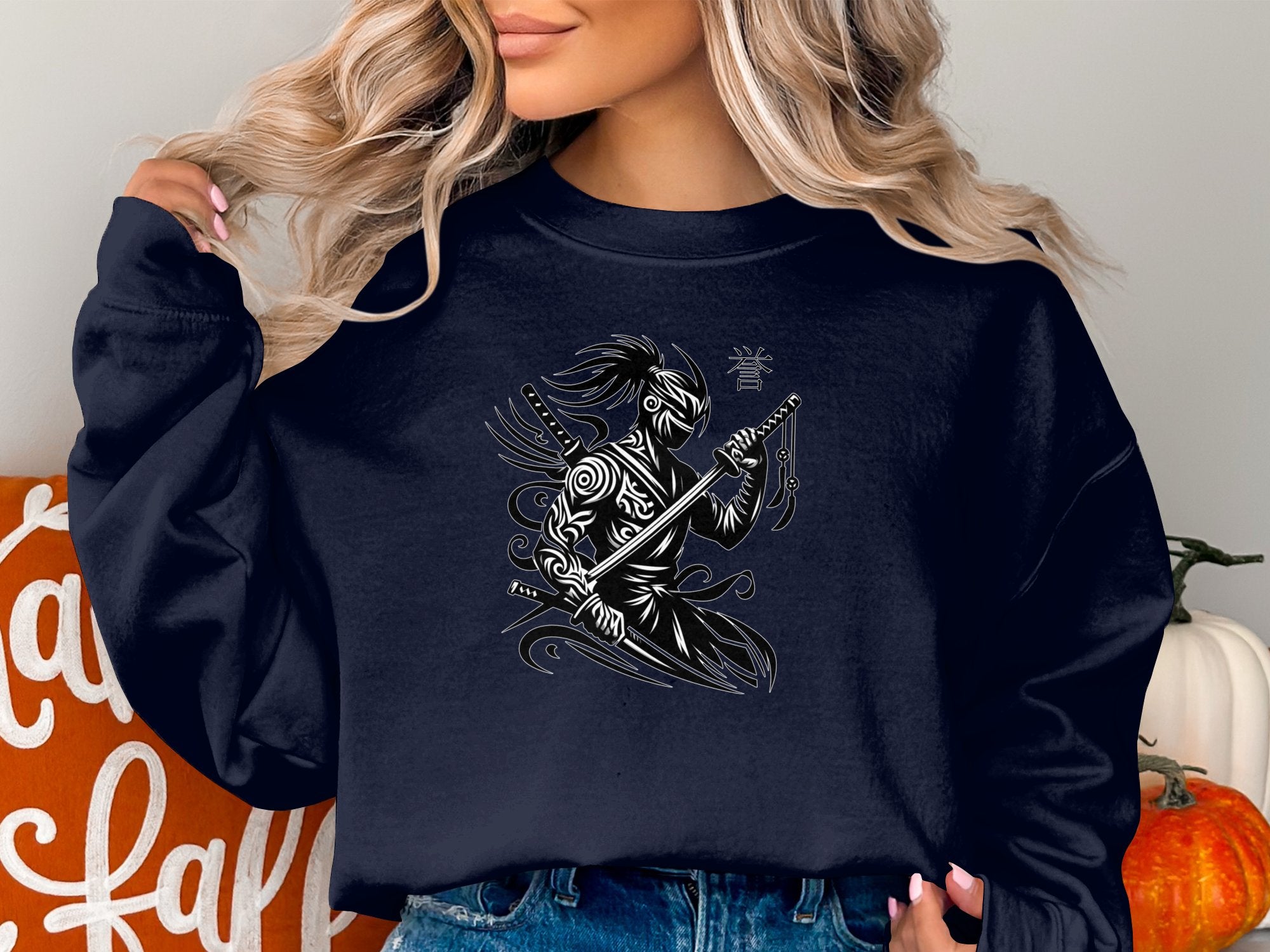 Samurai Ninja - Coloured Gildan Sweatshirt Japanese Talisman Unisex Cultural Symbolic Graphic Design