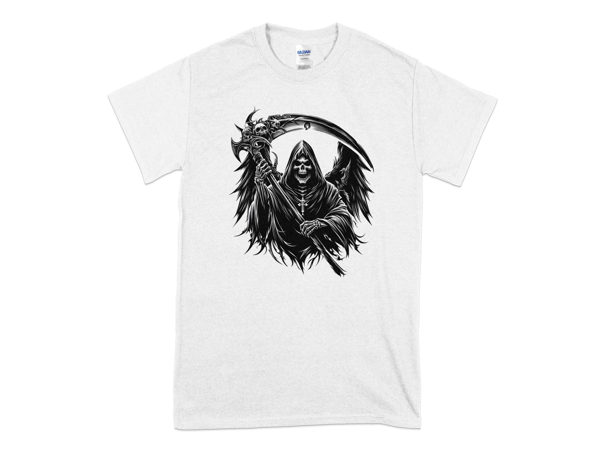 Grim Reaper - Black White Gildan T-Shirt Commemorative Talisman Unisex Tee Graphic Design