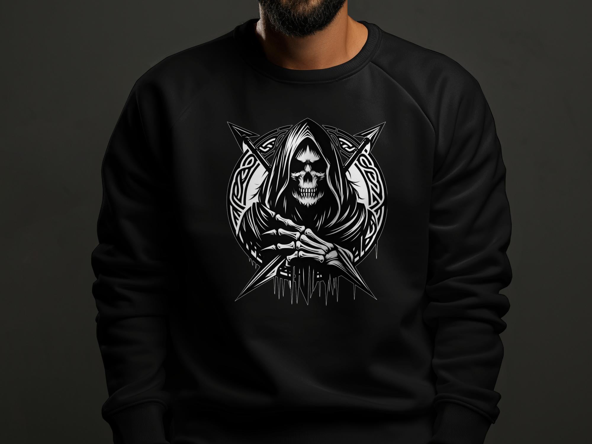 Grim Reaper - Black White Gildan Sweatshirt Commemorative Talisman Unisex Tee Graphic Design