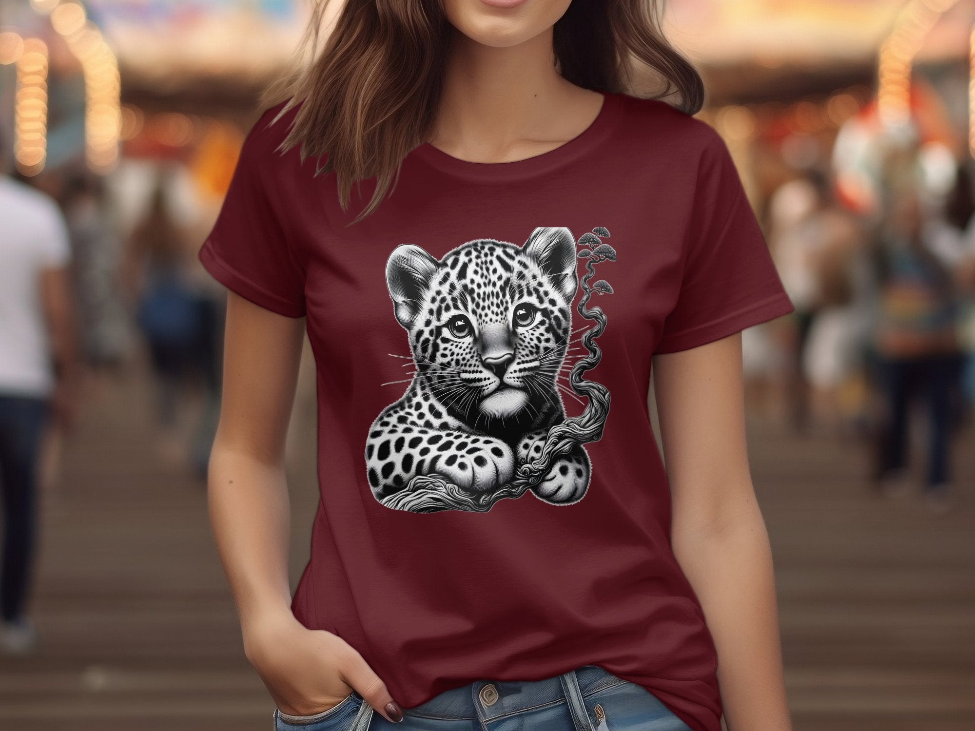 Leopard Bonsai - Coloured Gildan T-Shirt Realistic Animal Talisman Unisex Cute Tee Graphic Design