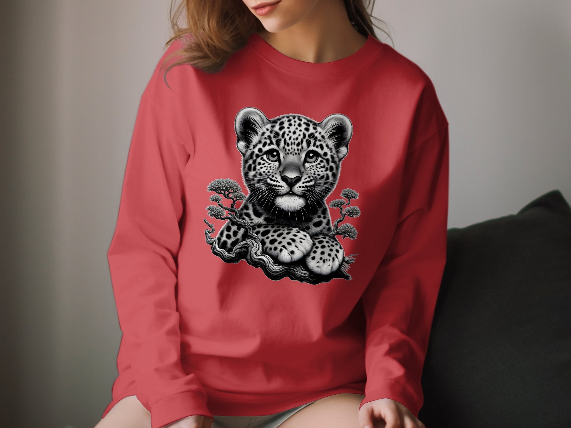 Leopard Bonsai - Coloured Gildan Long Sleeve Realistic Animal Talisman Unisex Cute Tee Graphic Design