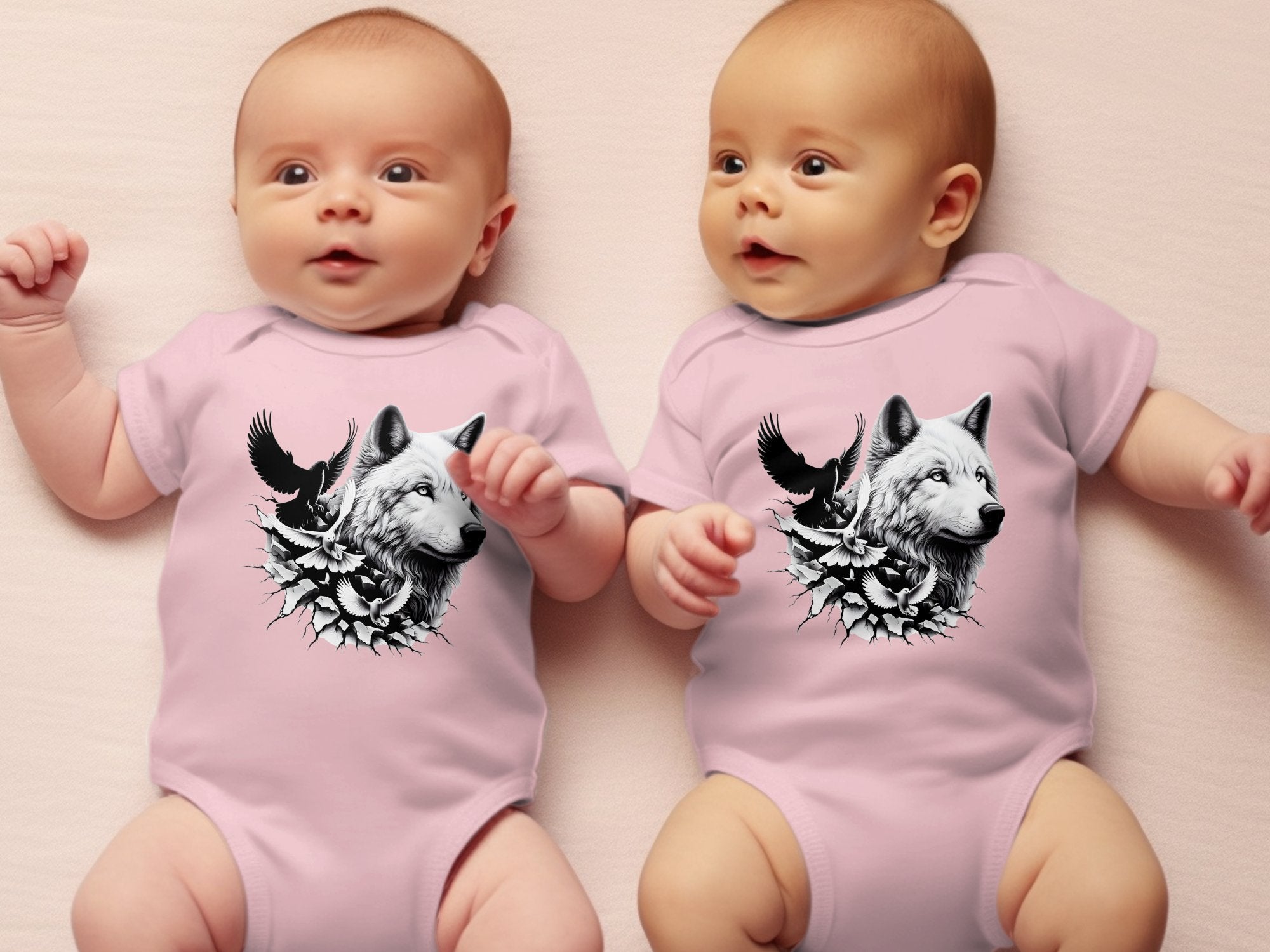 Wolf x Doves - Coloured Toddler Bodysuit Realistic Animal Talisman Unisex Tee Graphic Design