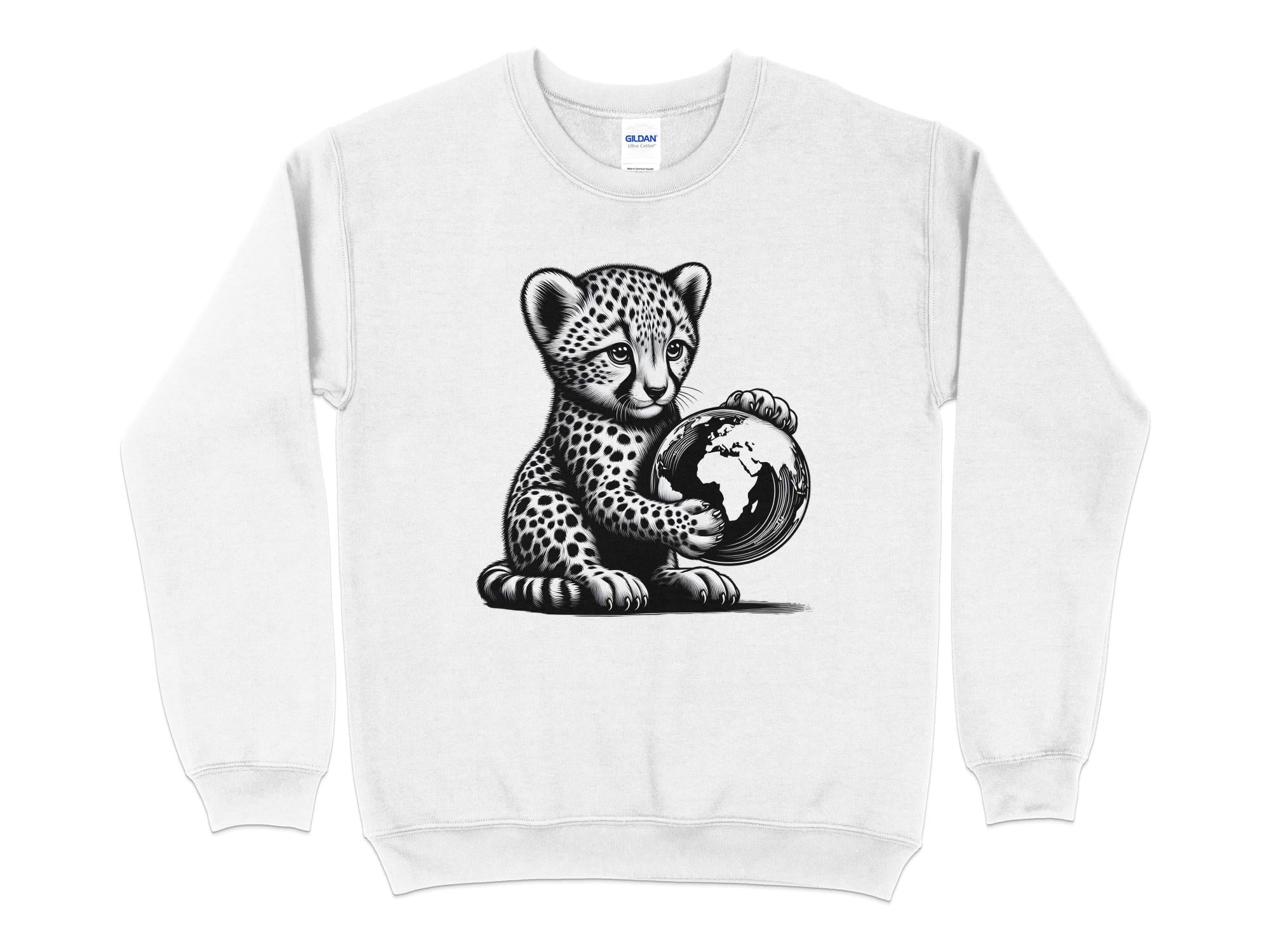 Cheetah World - Coloured Gildan Sweatshirt Realistic Animal Talisman Unisex Cute Tee Graphic Design