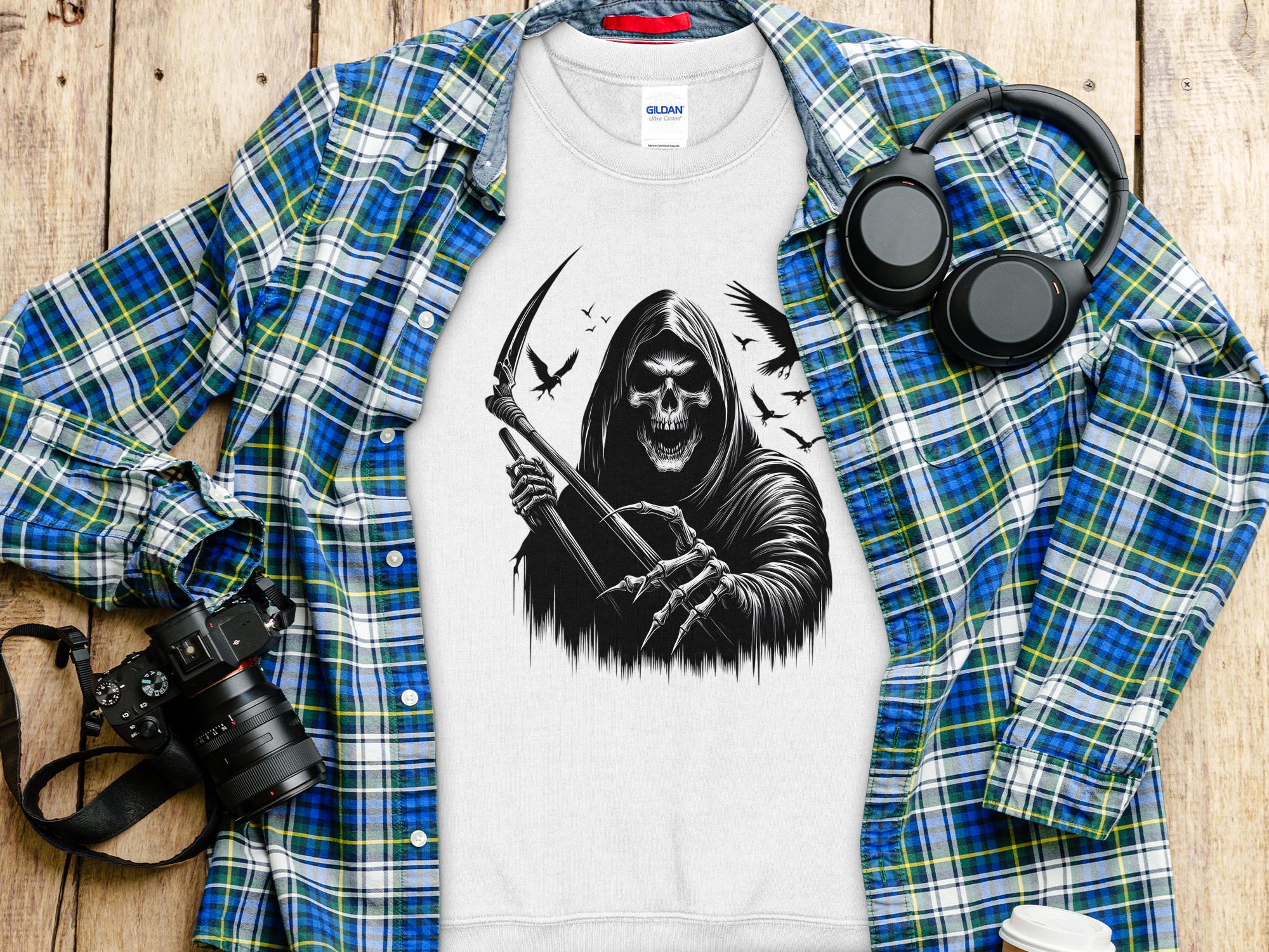 Grim Reaper - Black White Gildan Sweatshirt Commemorative Talisman Unisex Tee Graphic Design