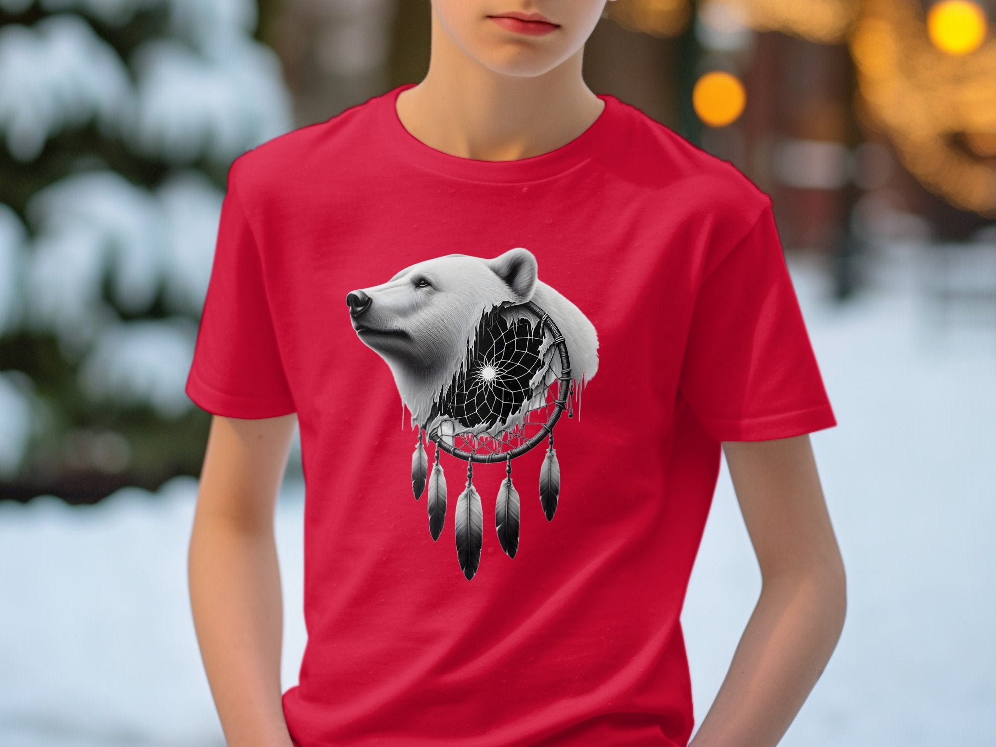 Dreamcatcher Bear - Coloured Gildan Kids T Shirt Realistic Native American Talisman Unisex Mythology Tee Graphic Design