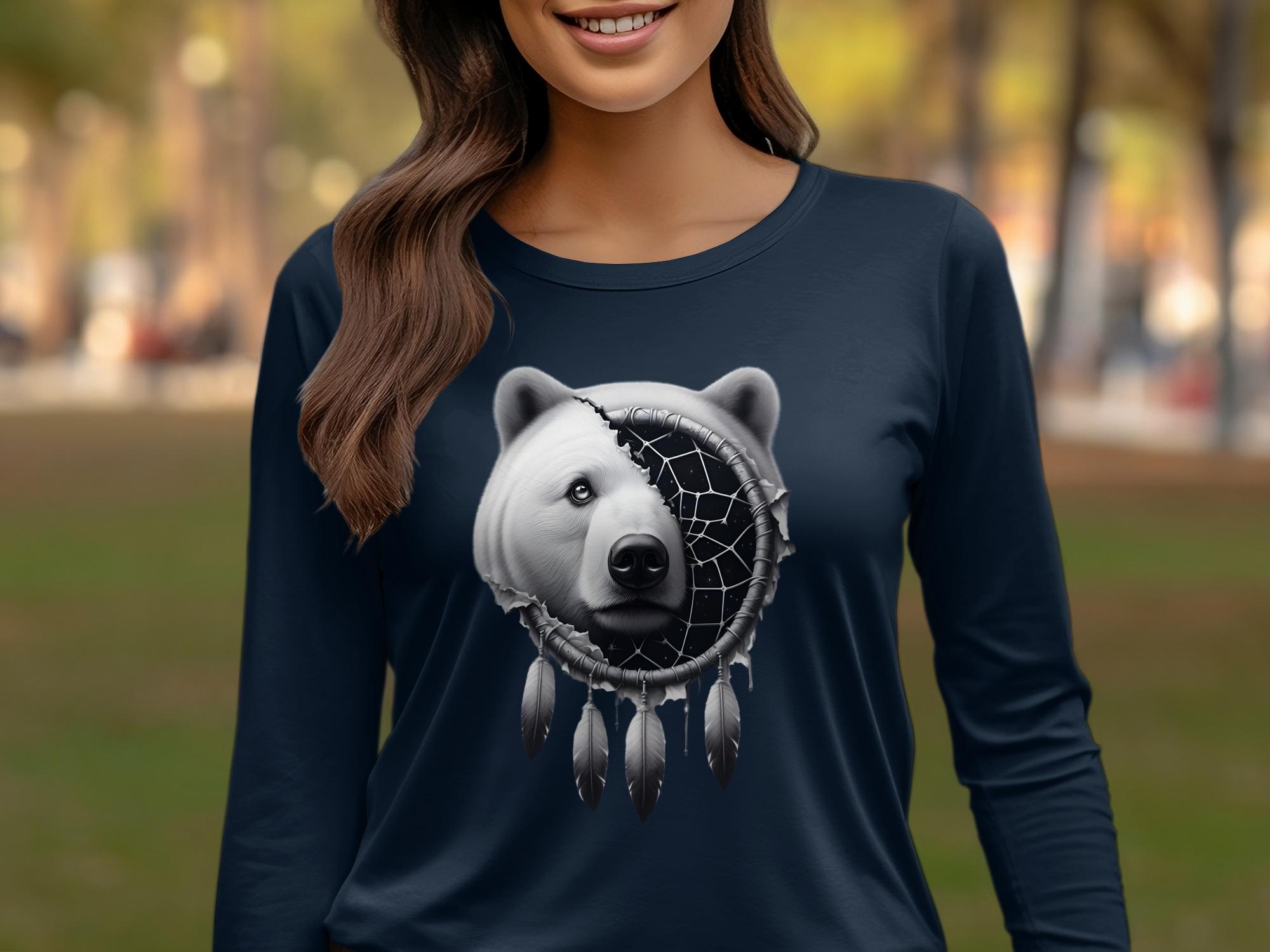 Dreamcatcher Bear - Coloured Gildan Long Sleeve Realistic Native American Talisman Unisex Mythology Tee Graphic Design