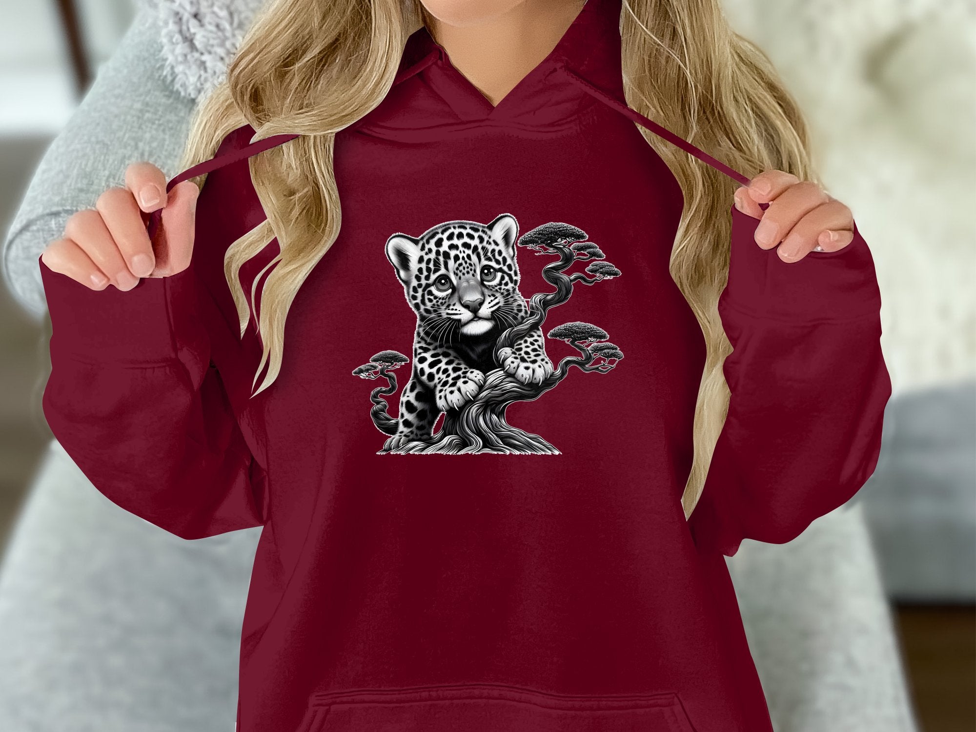 Leopard Bonsai - Coloured Gildan Hoodie Realistic Animal Talisman Unisex Cute Tee Graphic Design