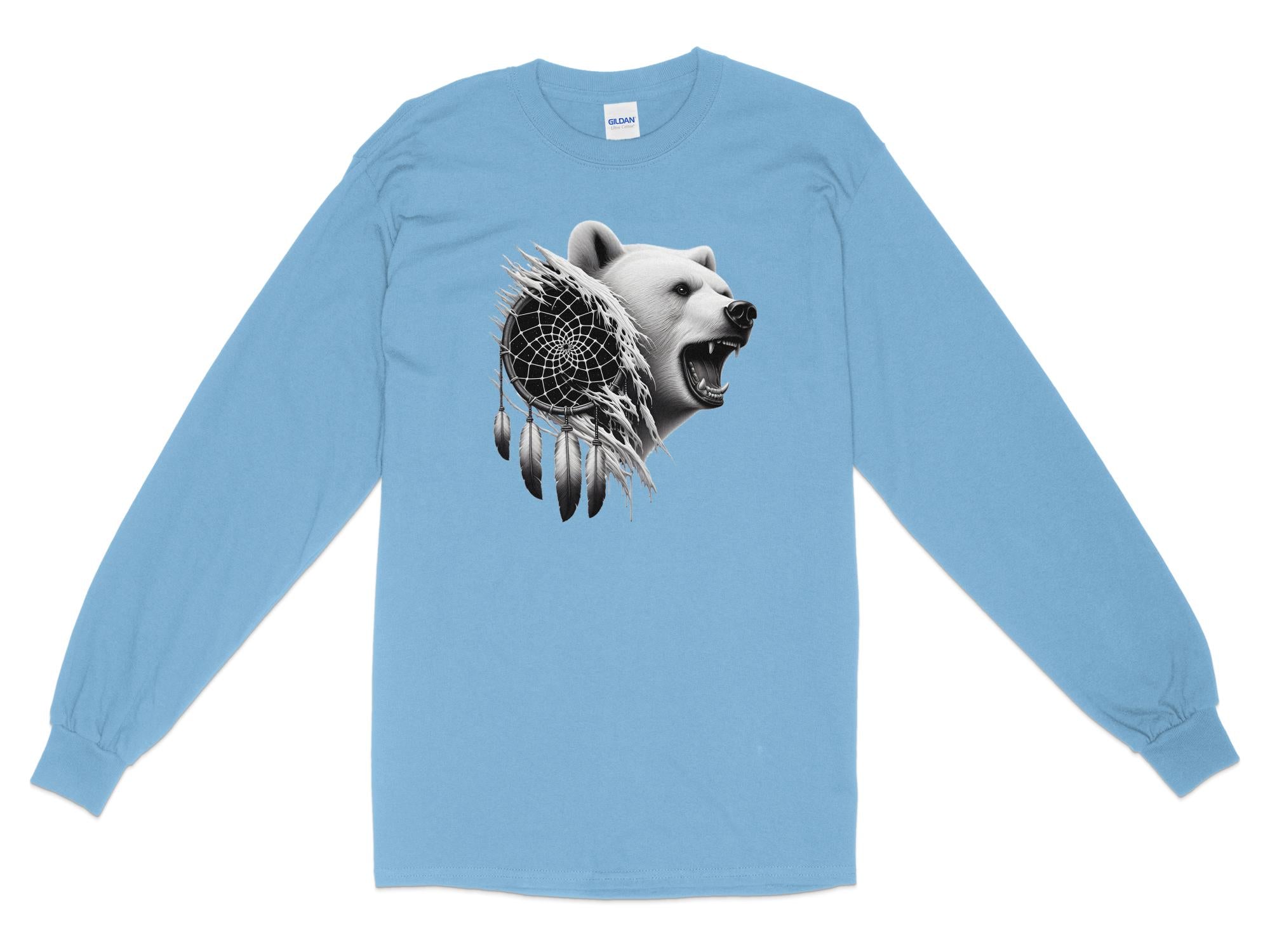 Dreamcatcher Bear - Coloured Gildan Long Sleeve Realistic Native American Talisman Unisex Mythology Tee Graphic Design