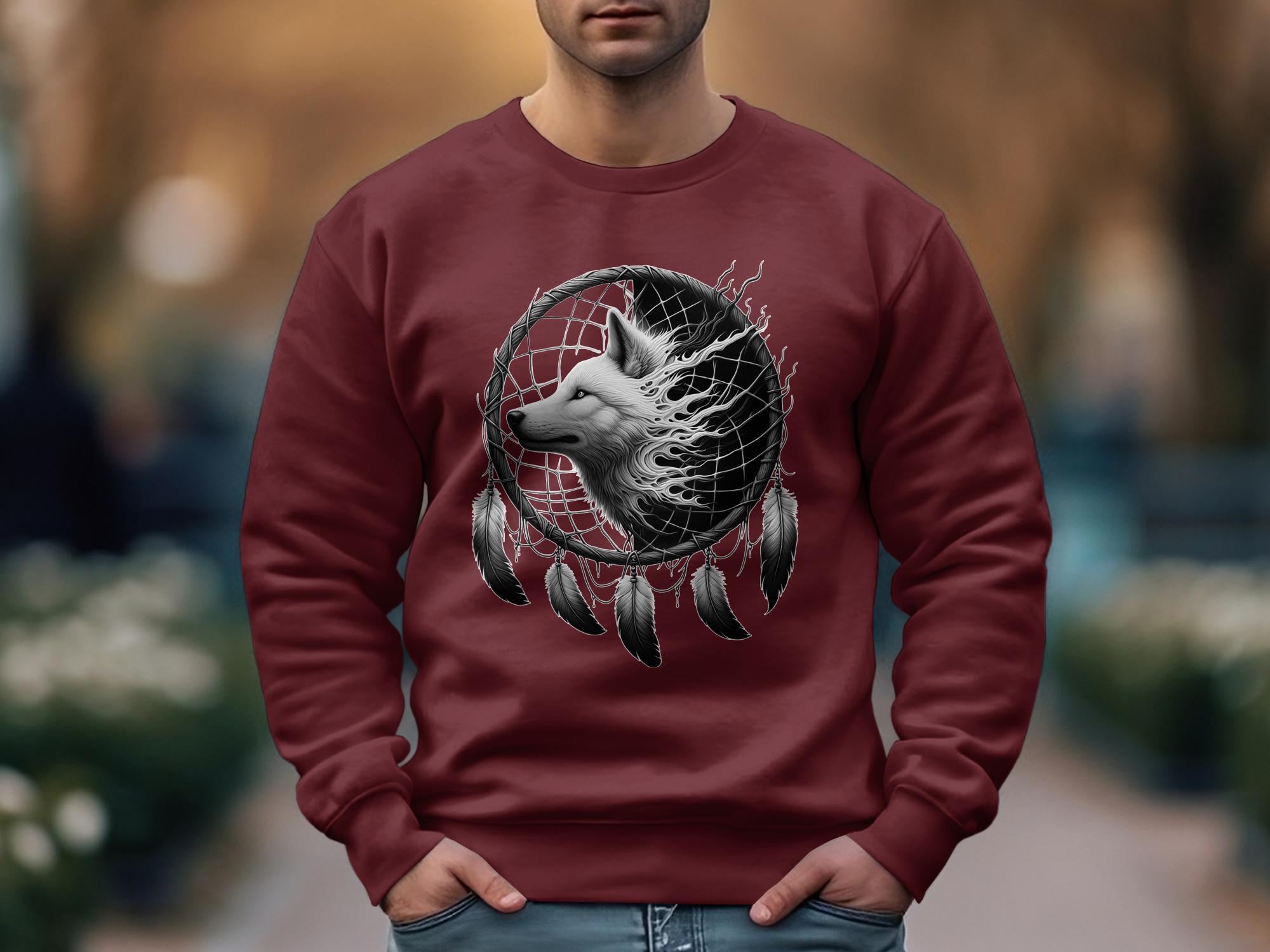 Dreamcatcher Wolf - Coloured Gildan Sweatshirt Realistic Native American Talisman Unisex Mythology Tee Graphic Design