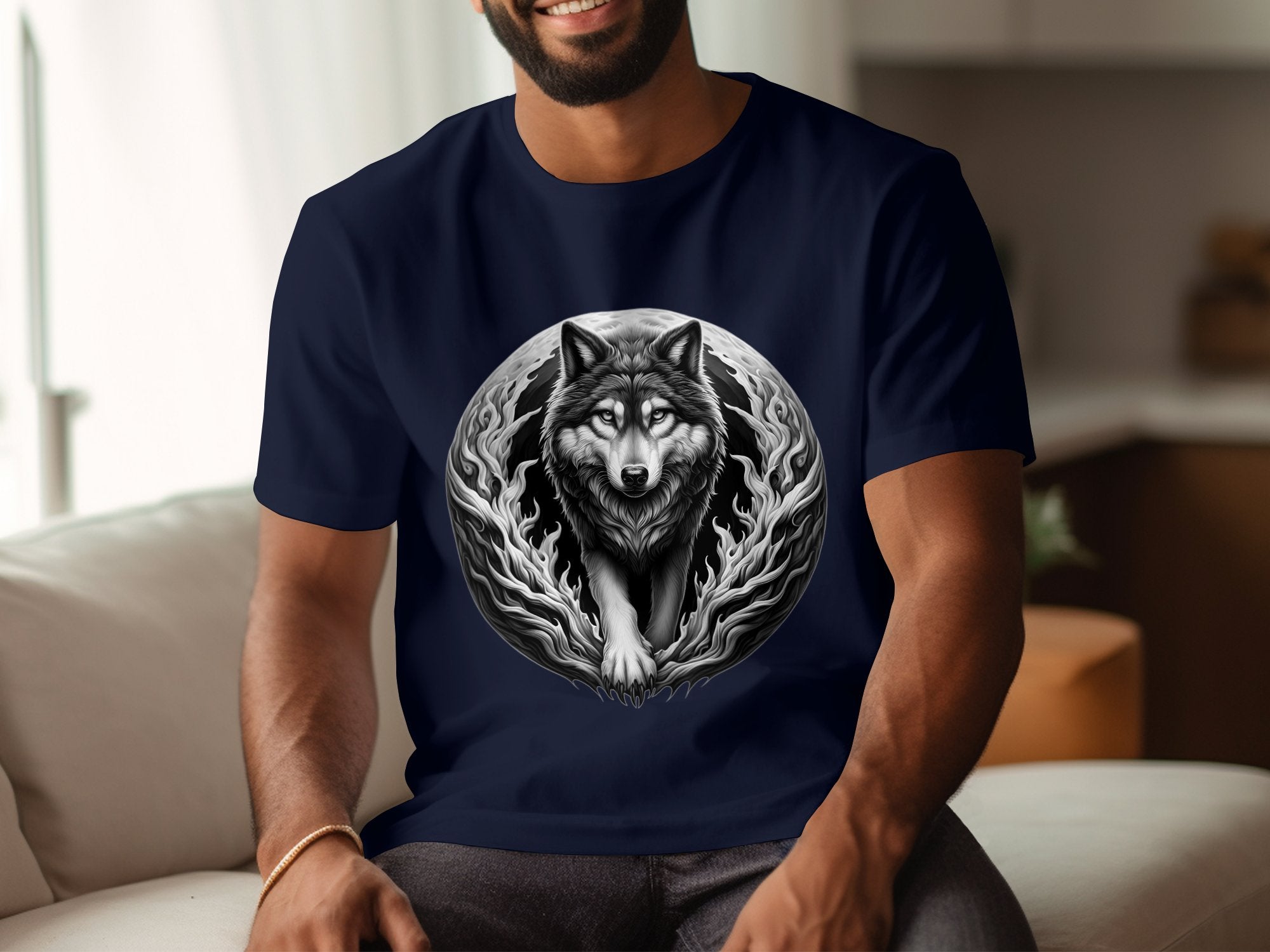 Moon Wolf - Coloured Gildan T-Shirt Realistic Animal Talisman Unisex Mythology Tee Graphic Design