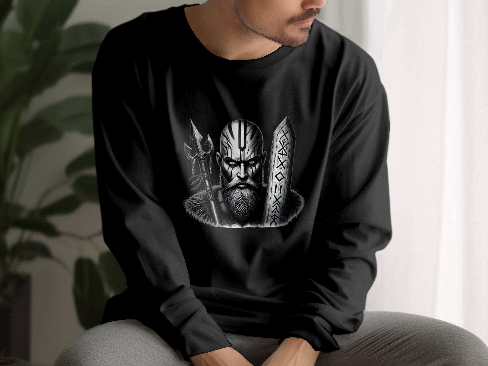 Viking Strength - Coloured Gildan Long Sleeve Realistic Norse Talisman Men Women Unisex Valhalla Tee Graphic Design