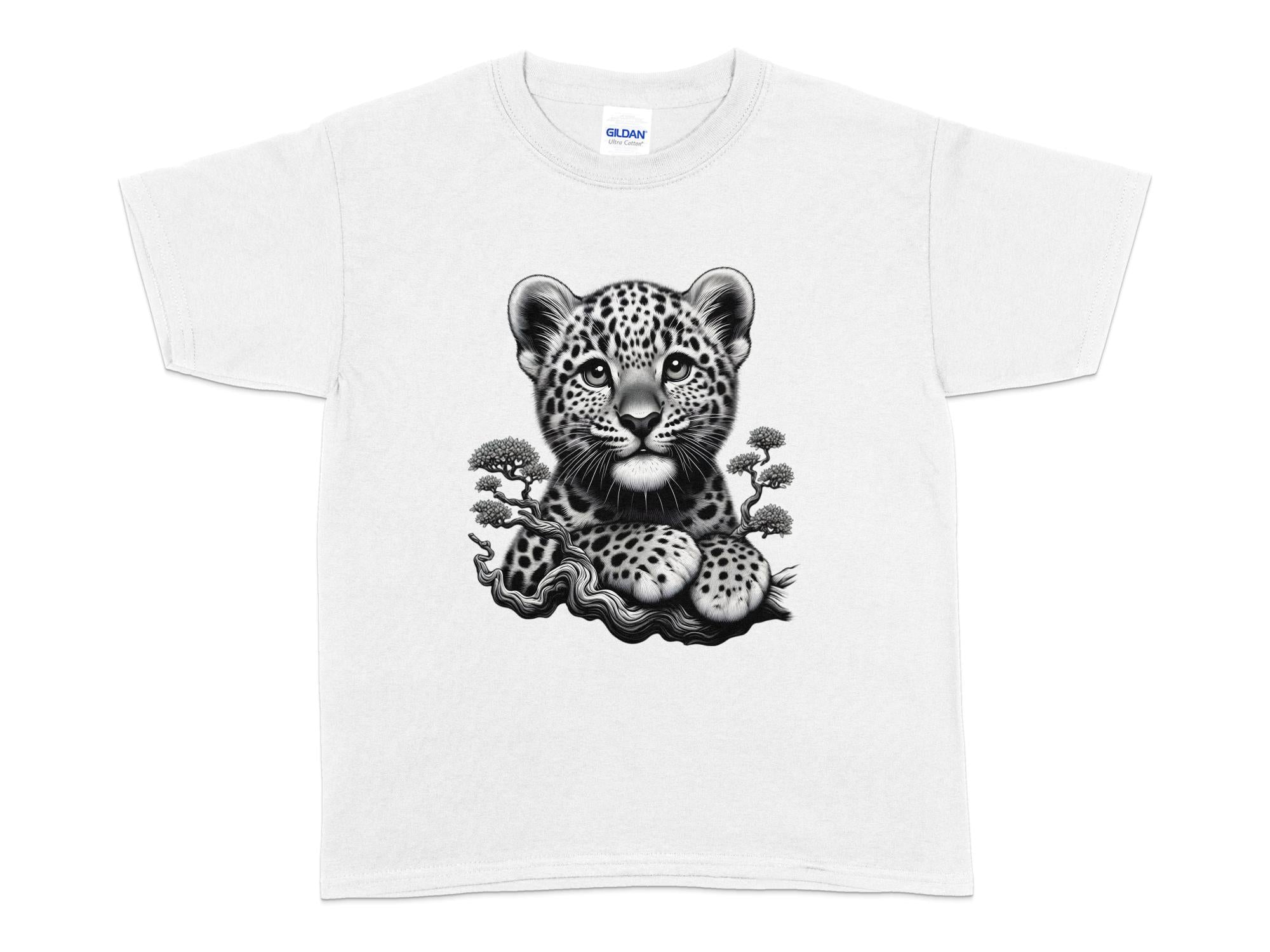 Leopard Bonsai - Coloured Gildan Kids T-Shirt Realistic Animal Talisman Unisex Cute Tee Graphic Design