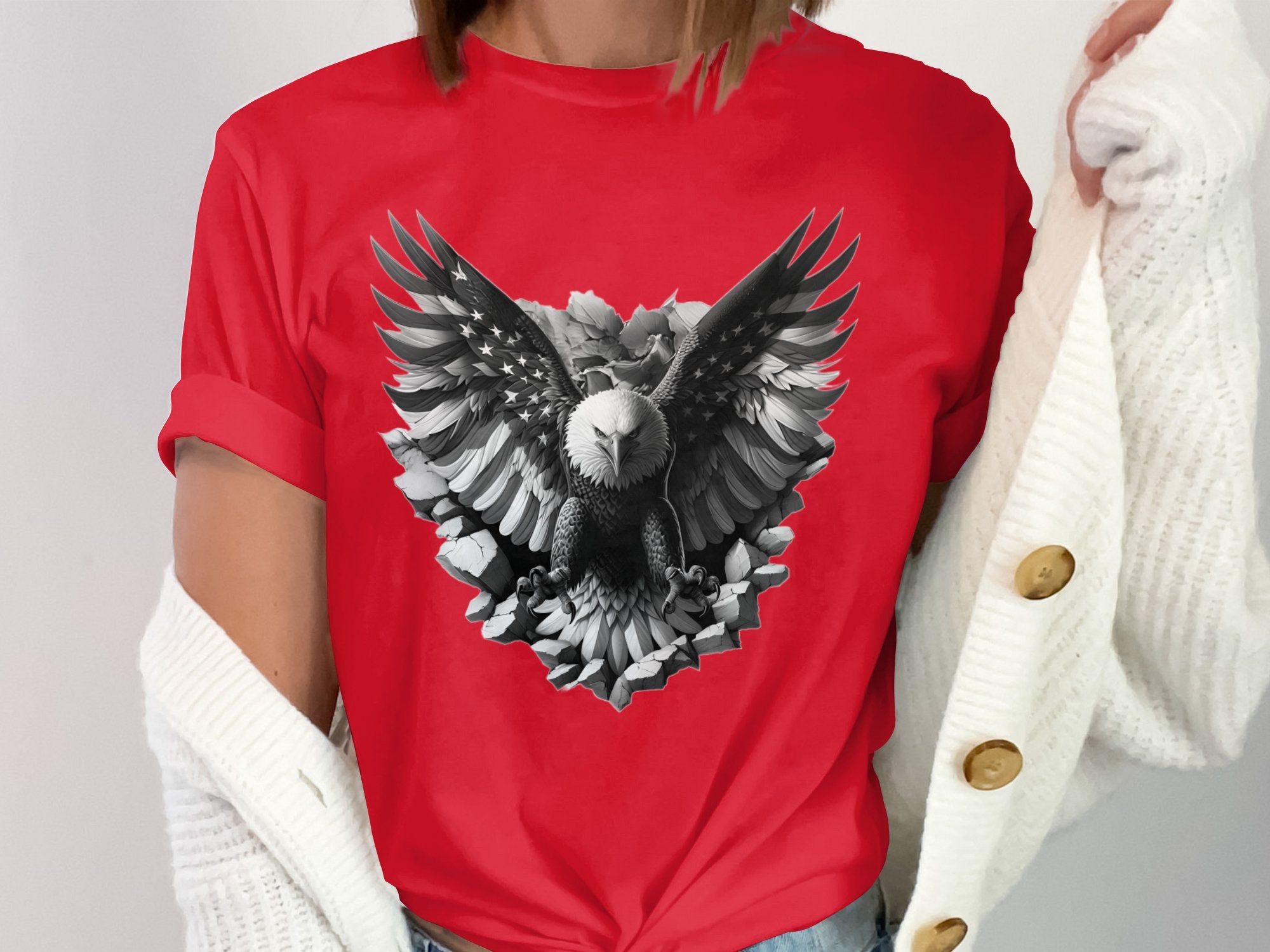 Eagle Patriot - Coloured Gildan T-Shirt Realistic Animal Talisman Unisex Tee Graphic Design