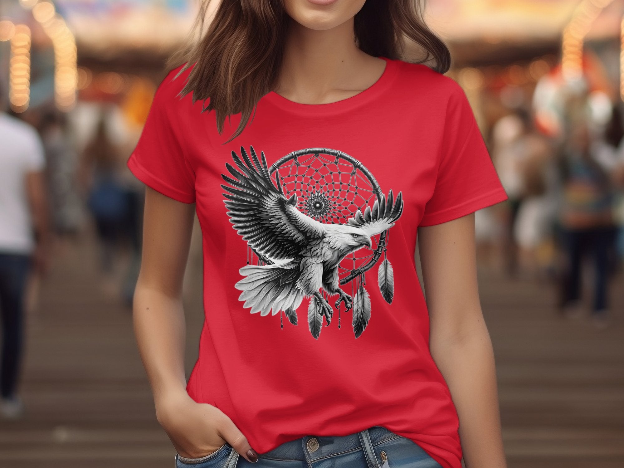 Dreamcatcher Eagle - Coloured Gildan T-Shirt Realistic Native American Talisman Unisex Mythology Tee Graphic Design