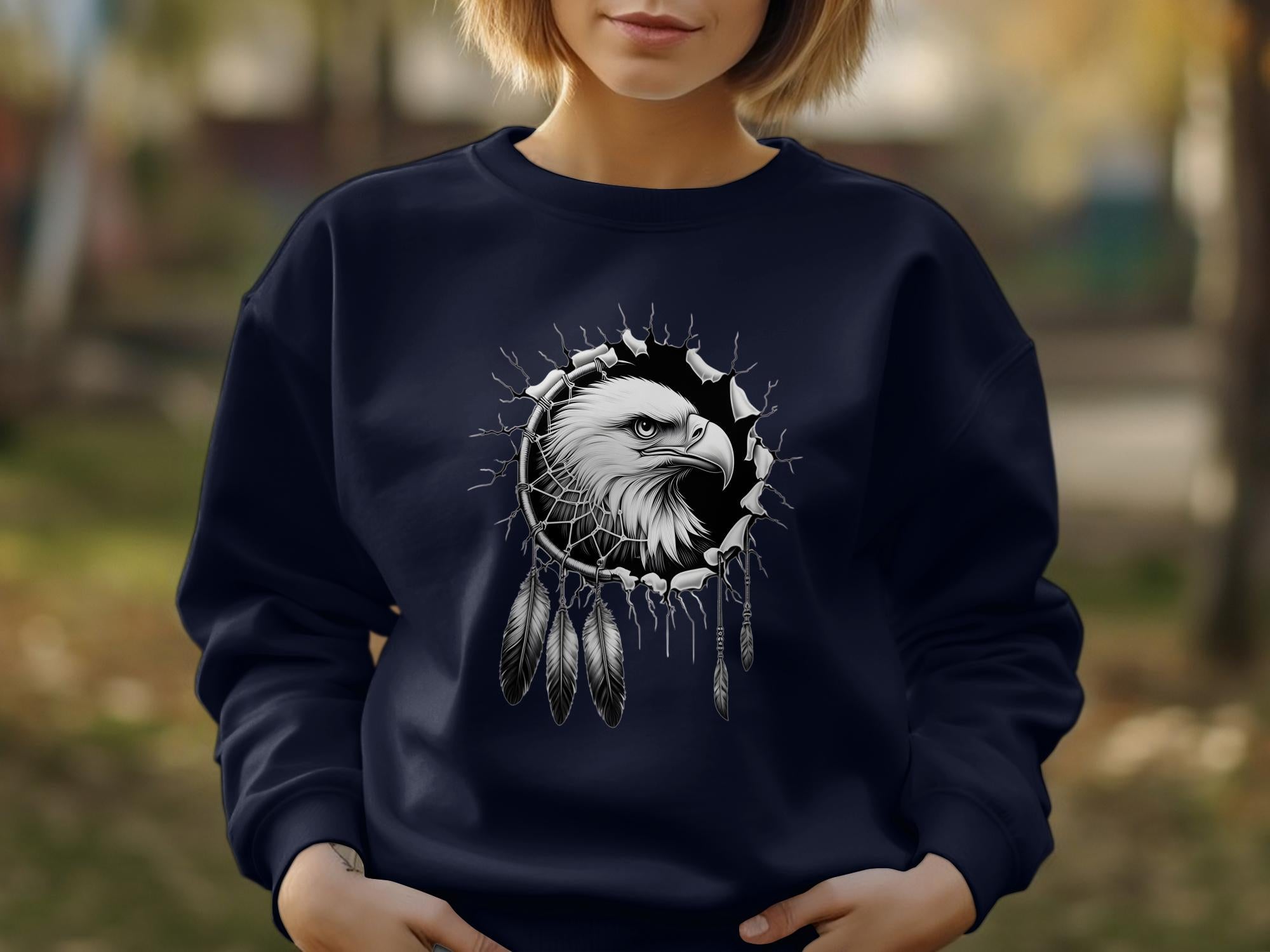 Dreamcatcher Eagle - Coloured Gildan Sweatshirt Realistic Native American Talisman Unisex Mythology Tee Graphic Design