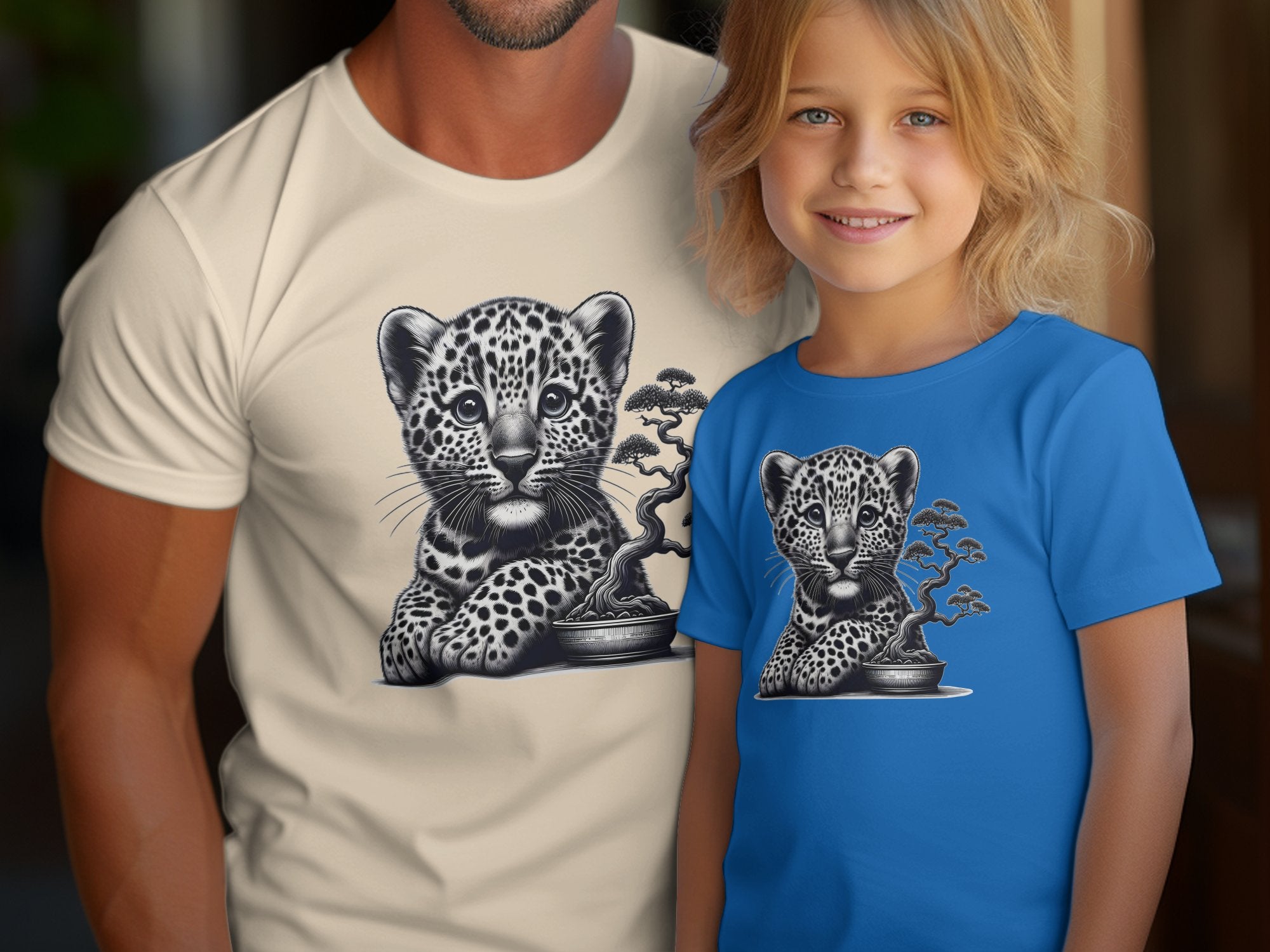 Leopard Bonsai - Coloured Gildan Kids T-Shirt Realistic Animal Talisman Unisex Cute Tee Graphic Design