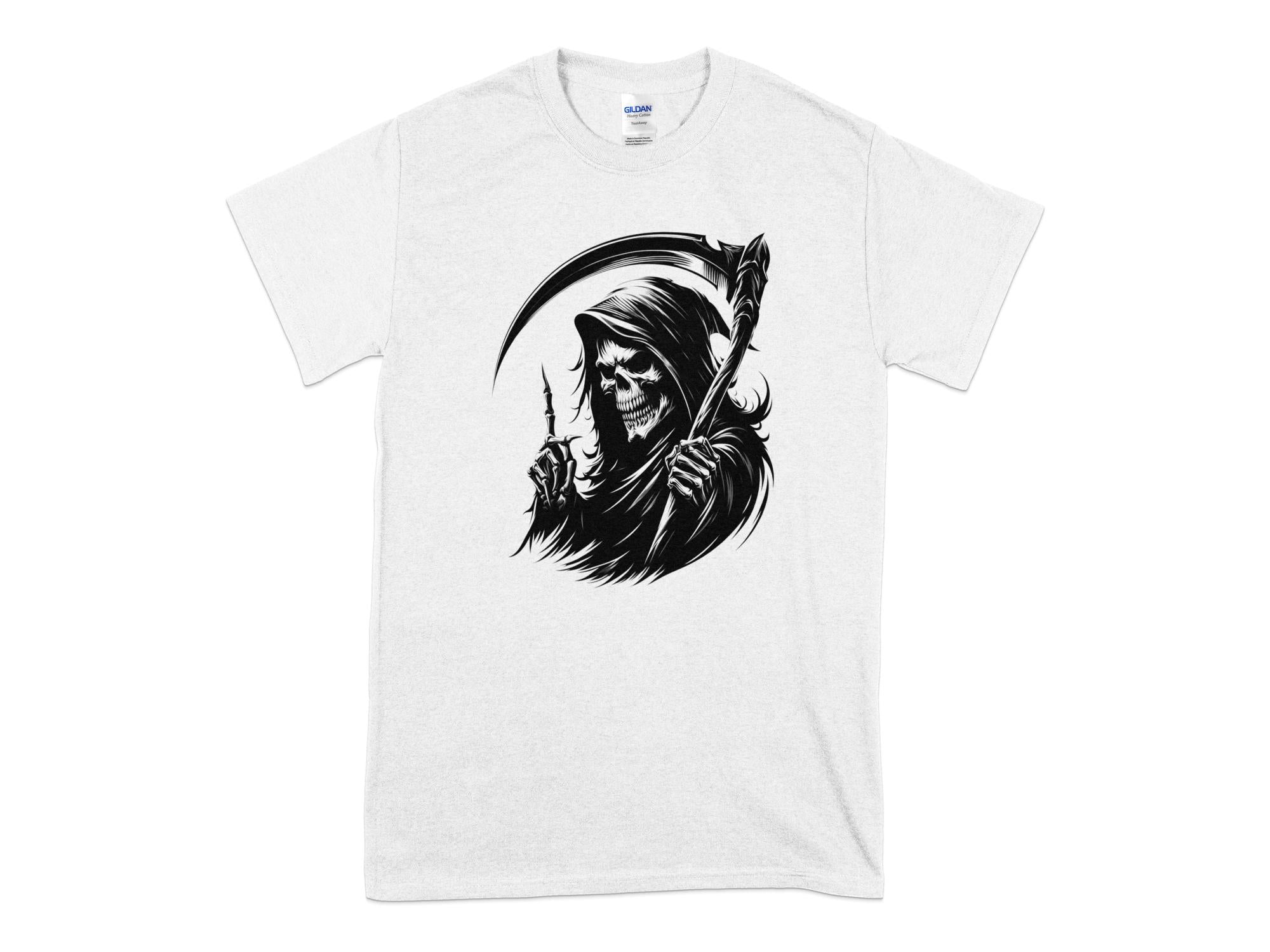 Grim Reaper - Black White Gildan T-Shirt Commemorative Talisman Unisex Tee Graphic Design