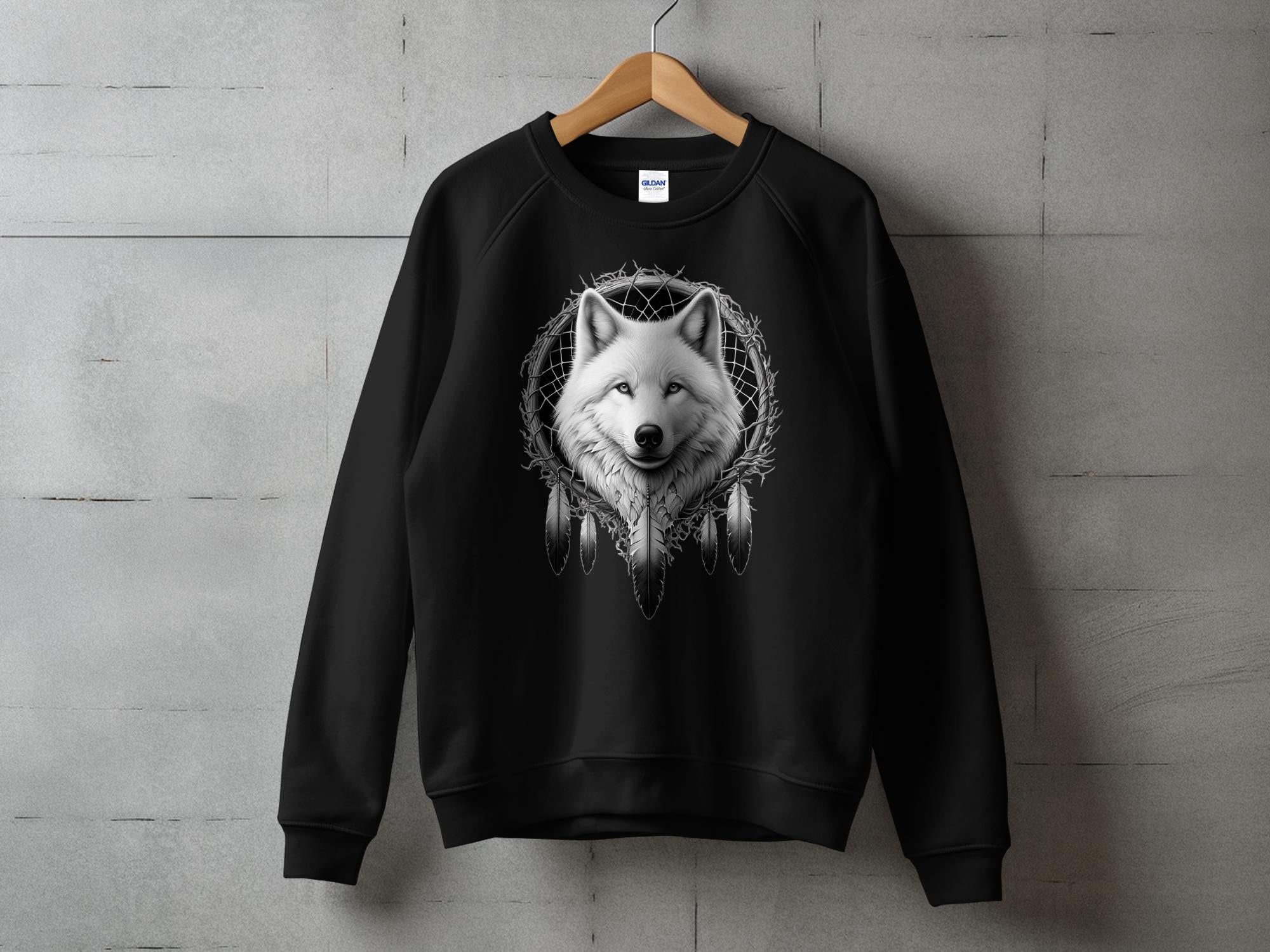 Dreamcatcher Wolf - Coloured Gildan Sweatshirt Realistic Native American Talisman Unisex Mythology Tee Graphic Design