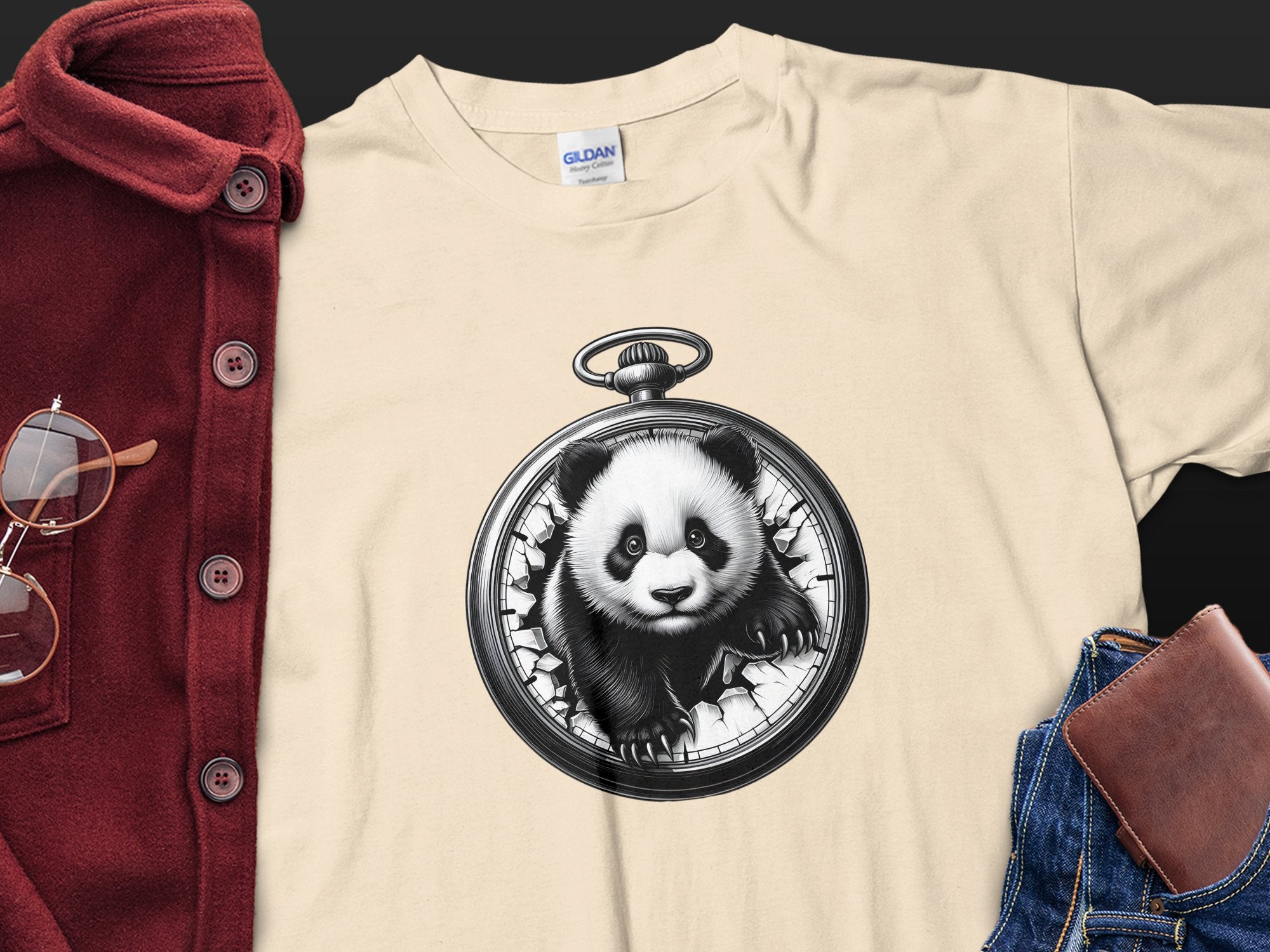 Panda - Coloured Gildan T-Shirt Realistic Animal Talisman Unisex Cute Tee Graphic Design