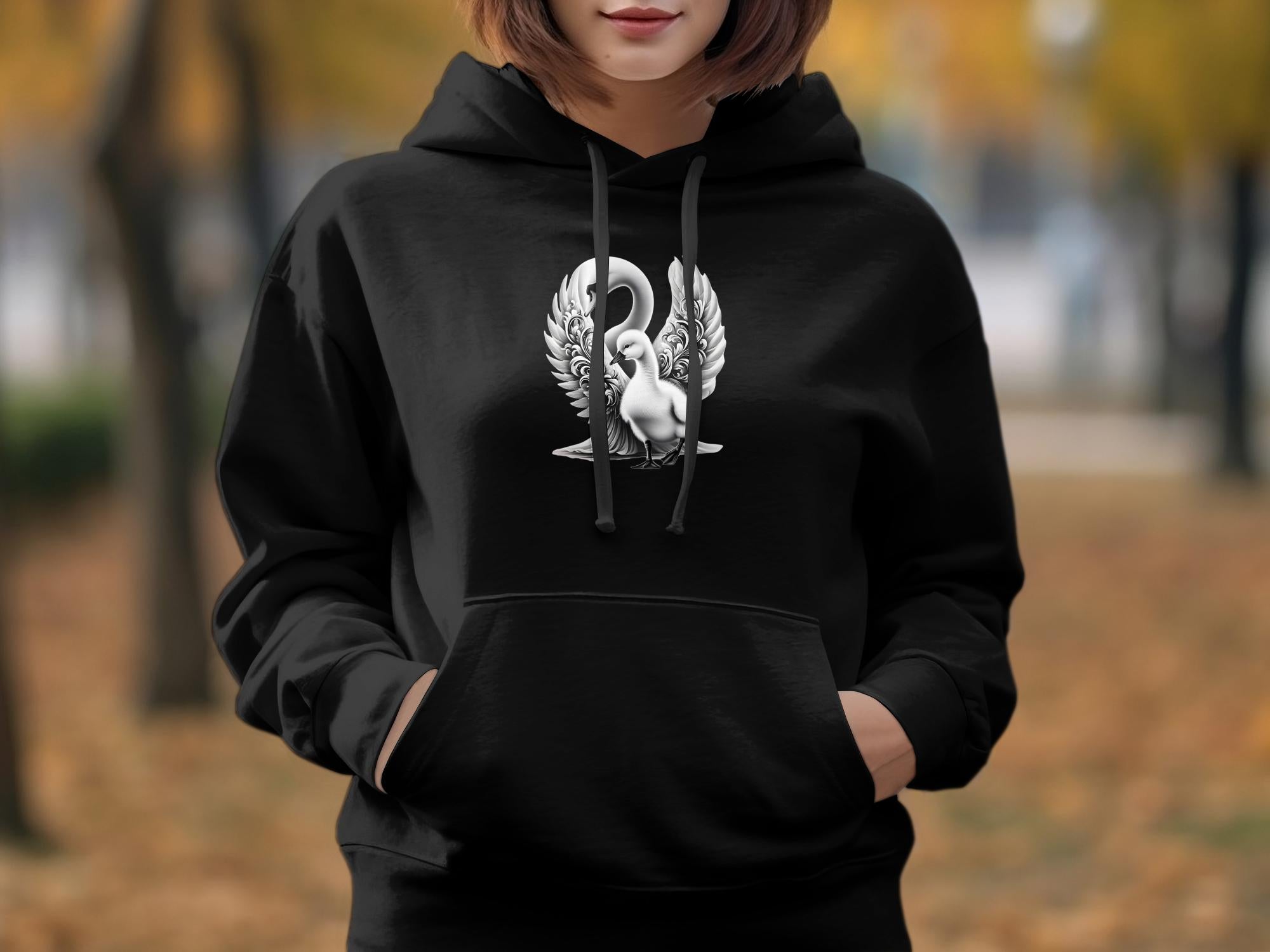 Swan & Cygnet- Black White Gildan Hoodie Realistic Family Talisman Unisex Tee Graphic Design