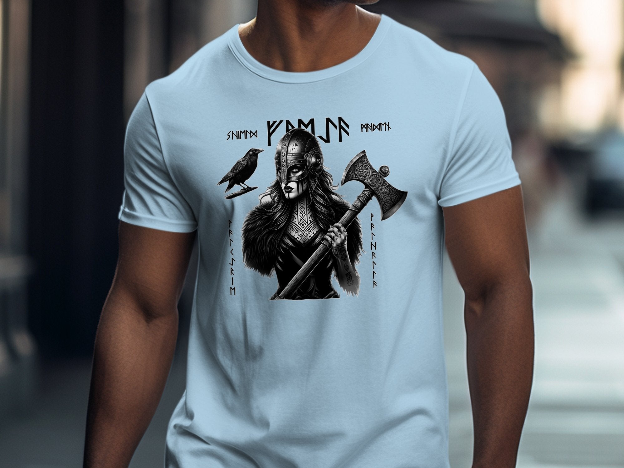 Viking Shield Maiden - Coloured Gildan T Shirt Realistic Norse Talisman Men Women Unisex Valhalla Tee Graphic Design