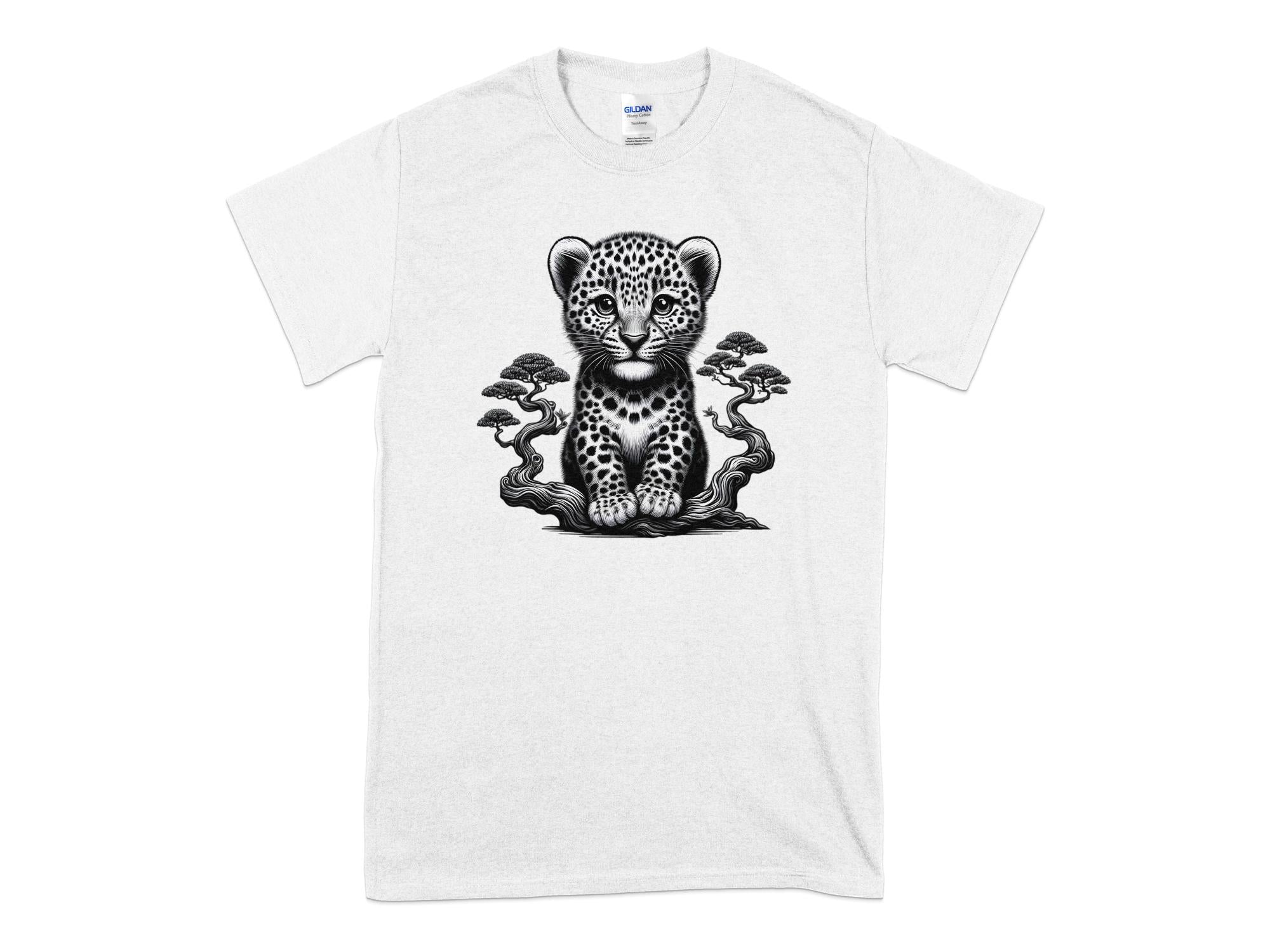 Leopard Bonsai - Coloured Gildan T-Shirt Realistic Animal Talisman Unisex Cute Tee Graphic Design