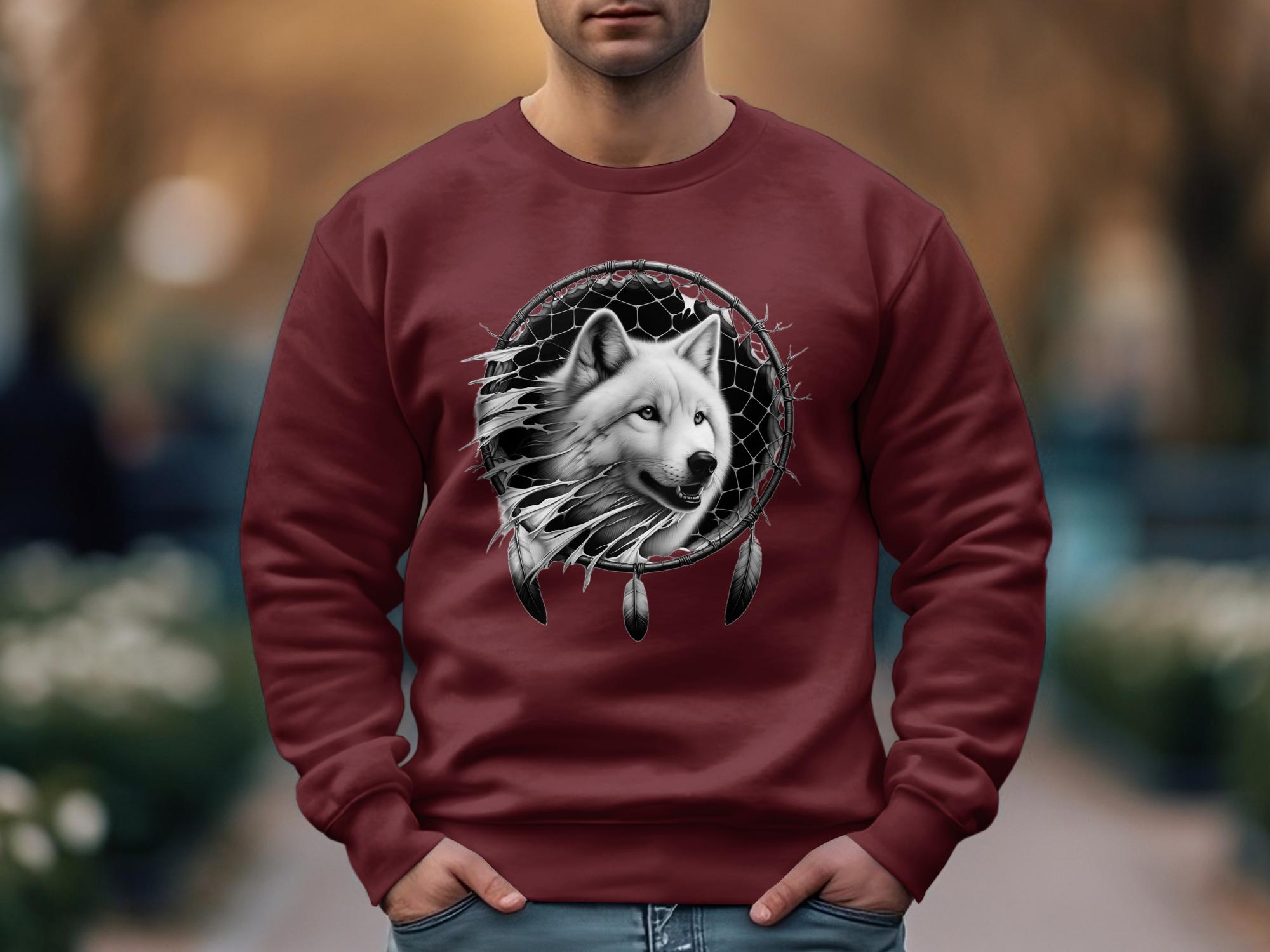 Dreamcatcher Wolf - Coloured Gildan Sweatshirt Realistic Native American Talisman Unisex Mythology Tee Graphic Design