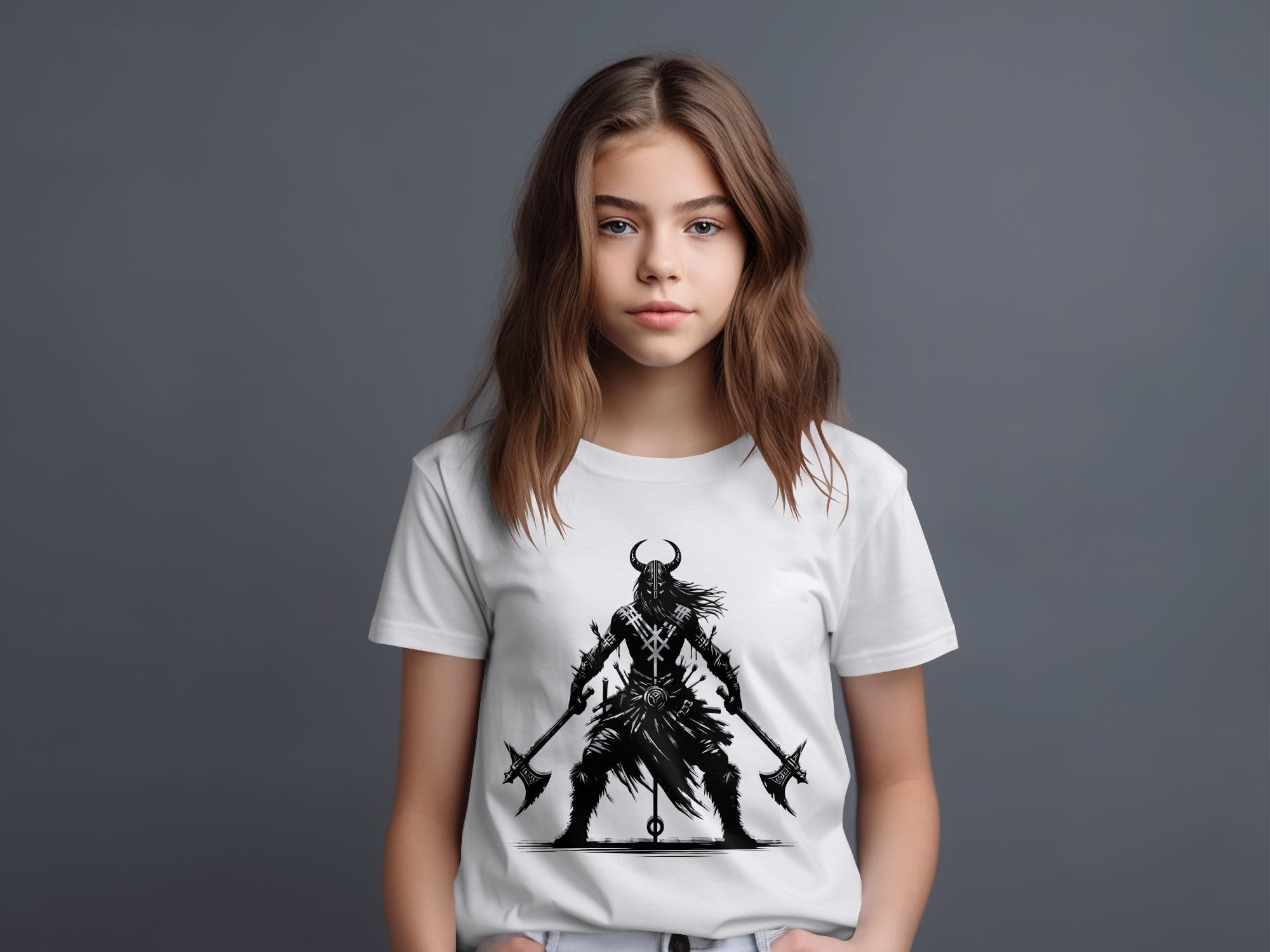 Viking Indomitable - Coloured Gildan Kids T Shirt Norse Talisman Unisex Valhalla Tee