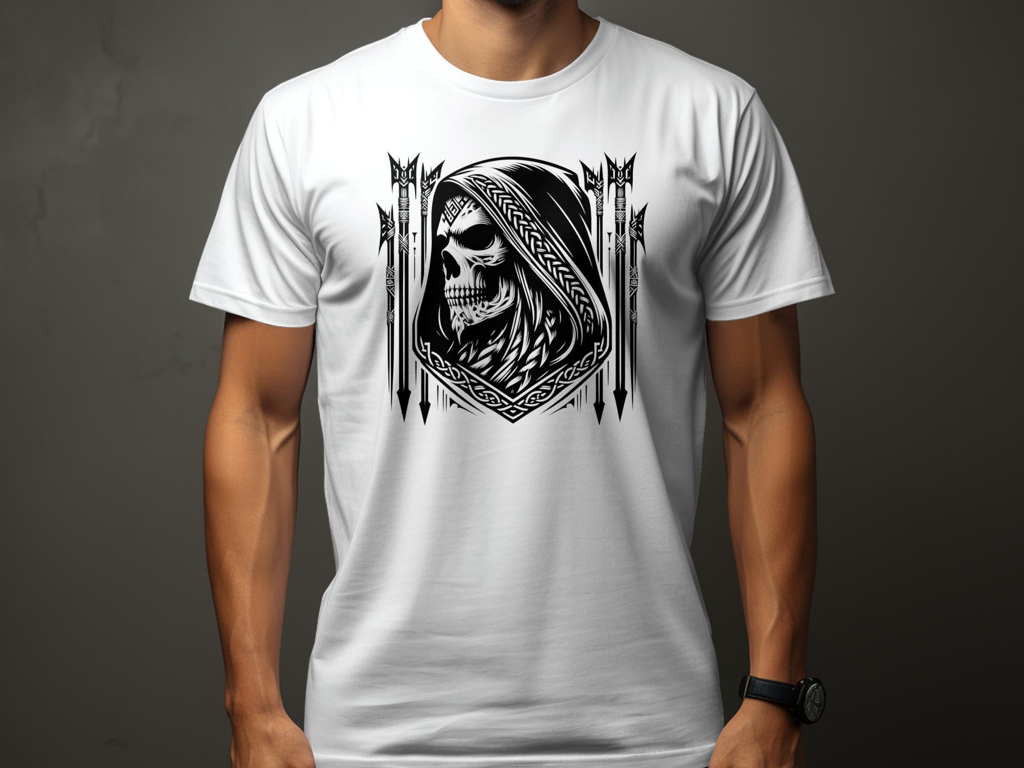 Grim Reaper - Black White Gildan T-Shirt Commemorative Talisman Unisex Tee Graphic Design