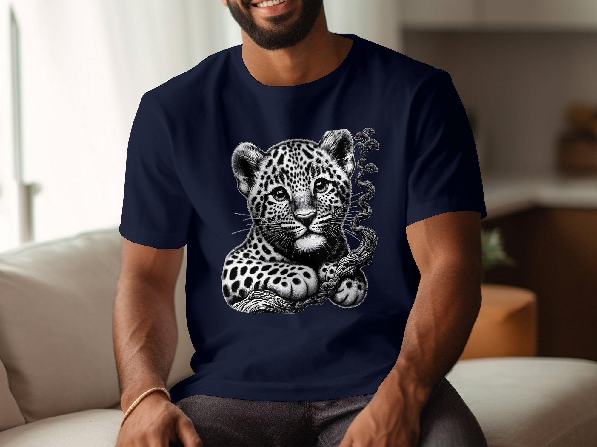 Leopard Bonsai - Coloured Gildan T-Shirt Realistic Animal Talisman Unisex Cute Tee Graphic Design