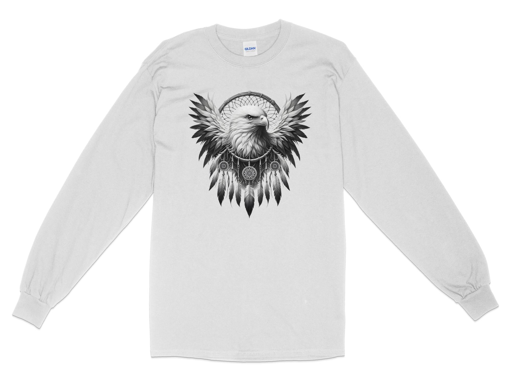 Dreamcatcher Eagle - Coloured Gildan Long Sleeve Realistic Native American Talisman Unisex Mythology Tee Graphic Design