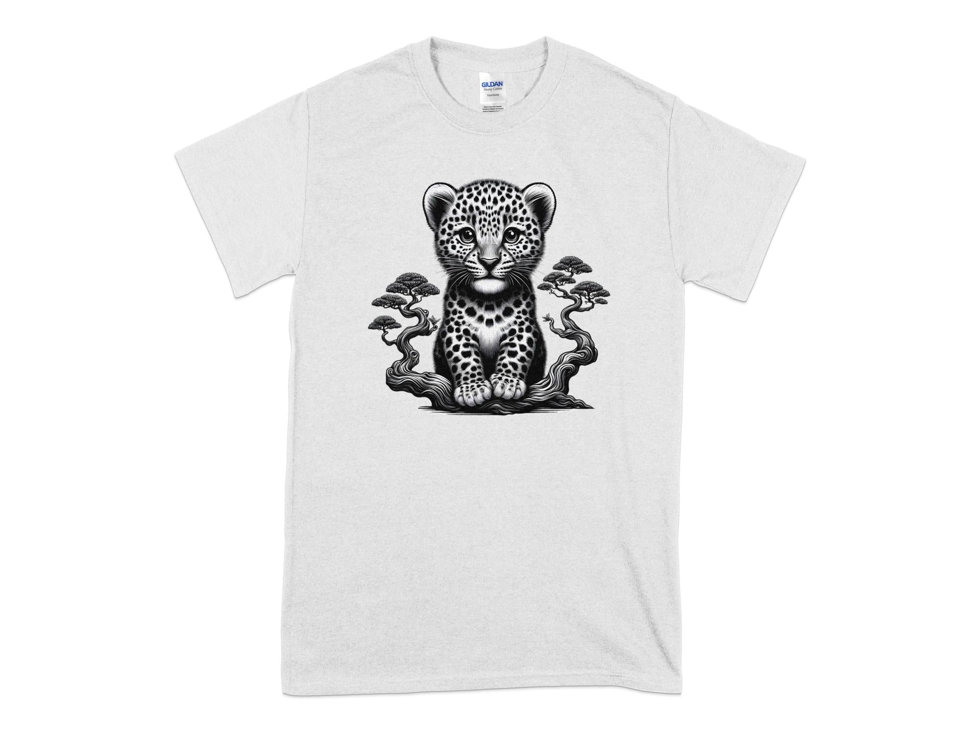 Leopard Bonsai - Coloured Gildan T-Shirt Realistic Animal Talisman Unisex Cute Tee Graphic Design