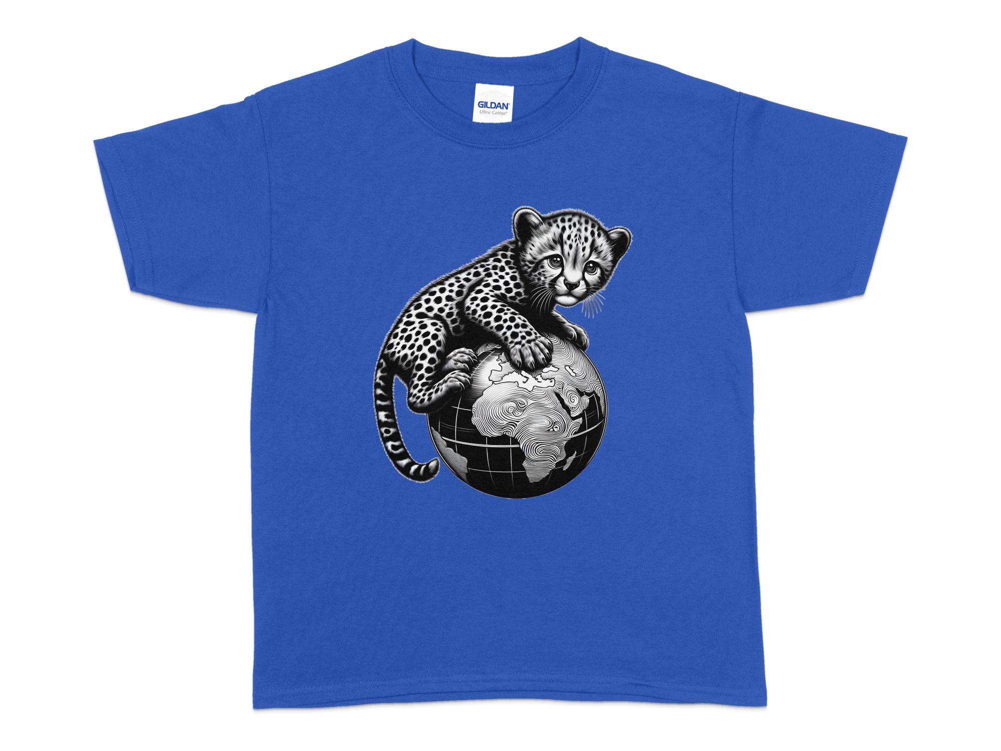 Cheetah World - Coloured Gildan Kids T-Shirt Realistic Animal Talisman Unisex Cute Tee Graphic Design