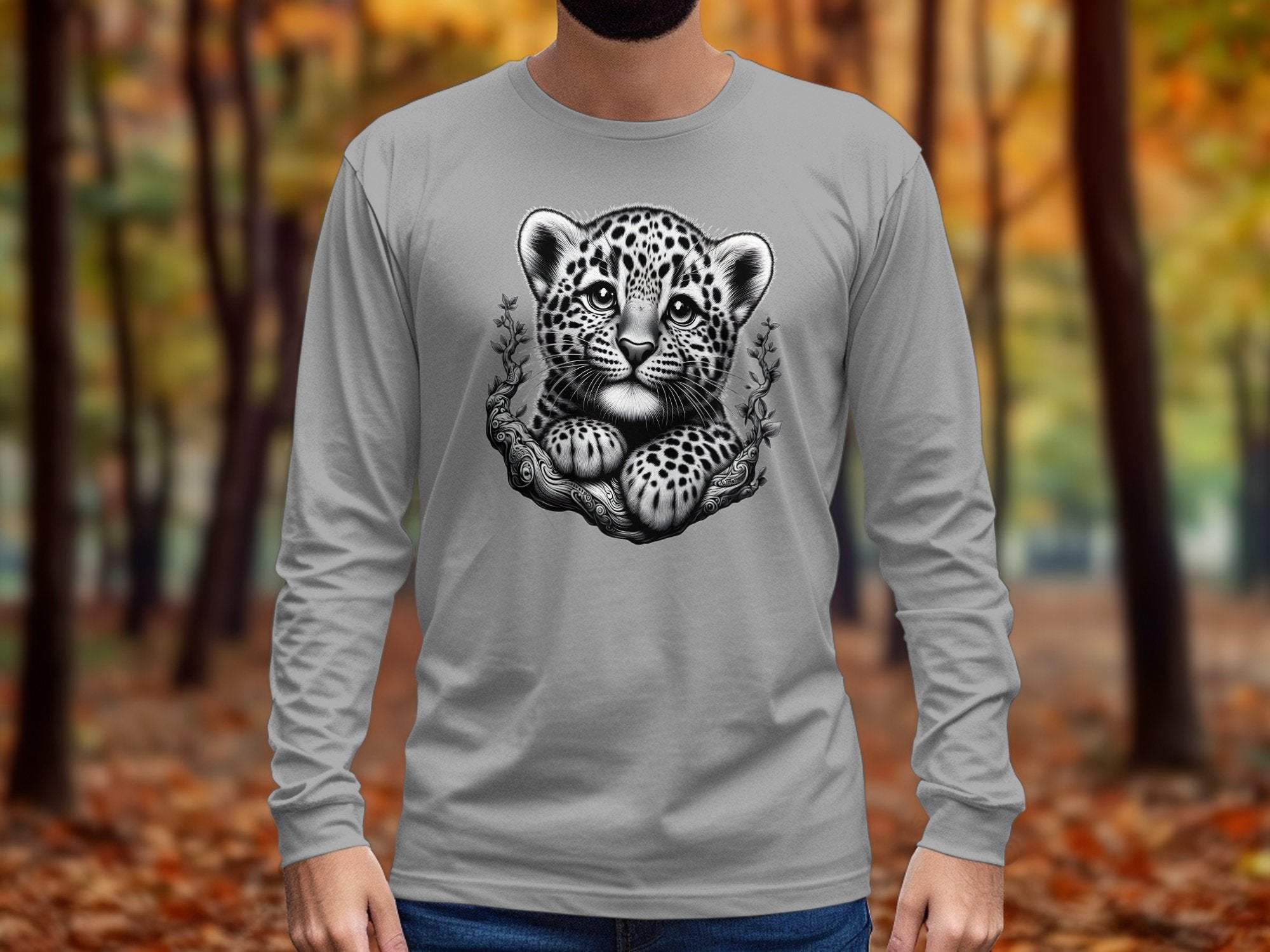 Leopard Bonsai - Coloured Gildan Long Sleeve Realistic Animal Talisman Unisex Cute Tee Graphic Design