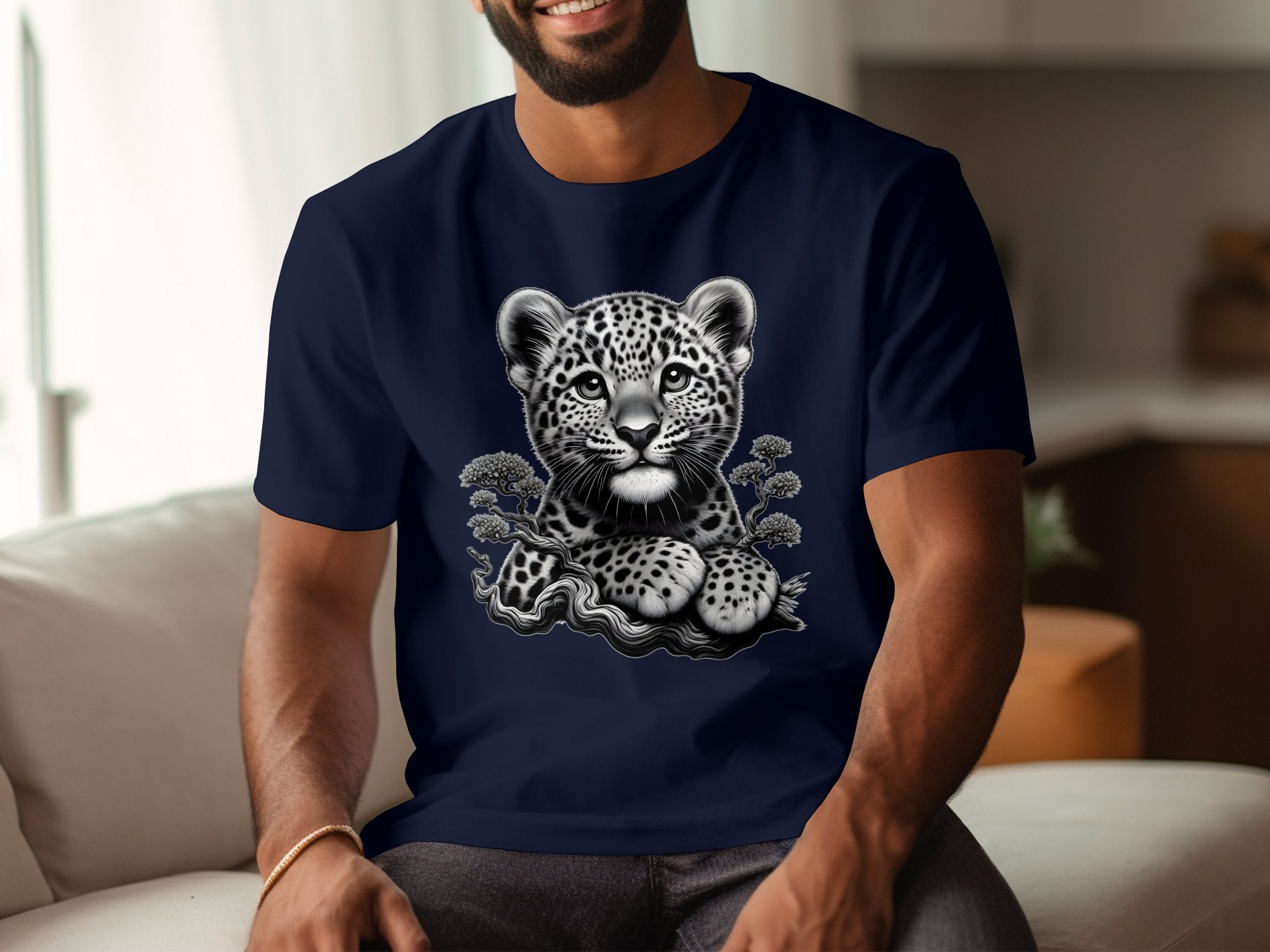 Leopard Bonsai - Coloured Gildan T-Shirt Realistic Animal Talisman Unisex Cute Tee Graphic Design